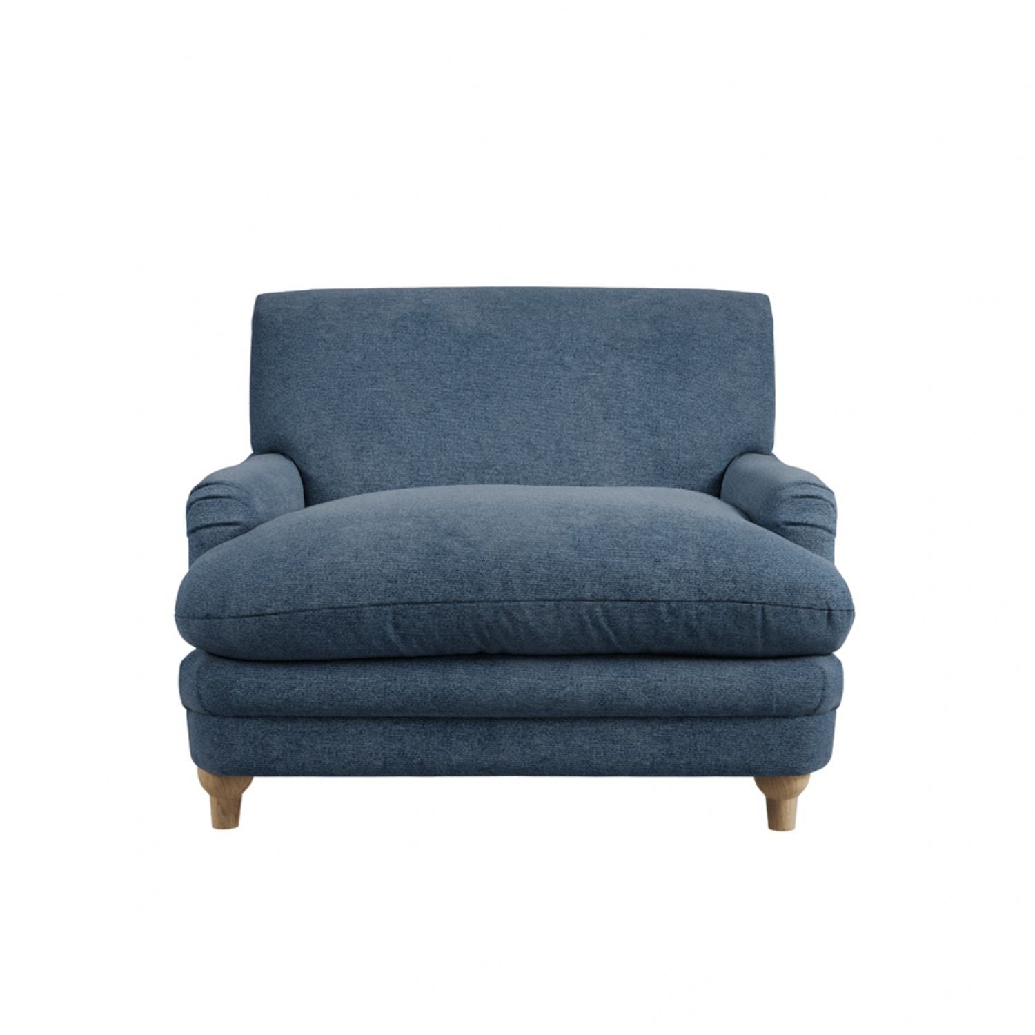 Denim Blue Chenille Upholstered Lounge Armchair with Oak Legs