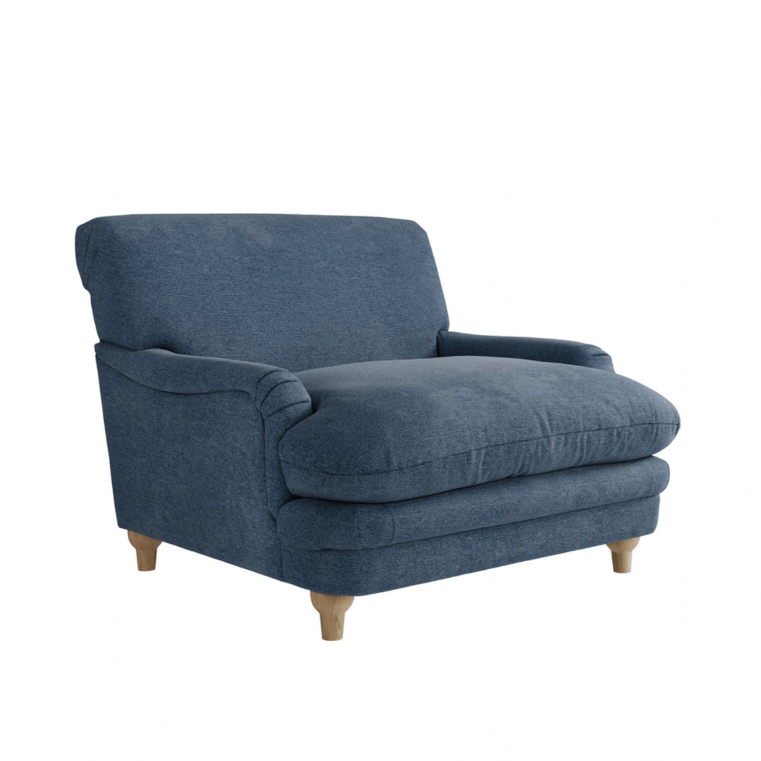 Denim Blue Chenille Upholstered Lounge Armchair with Oak Legs