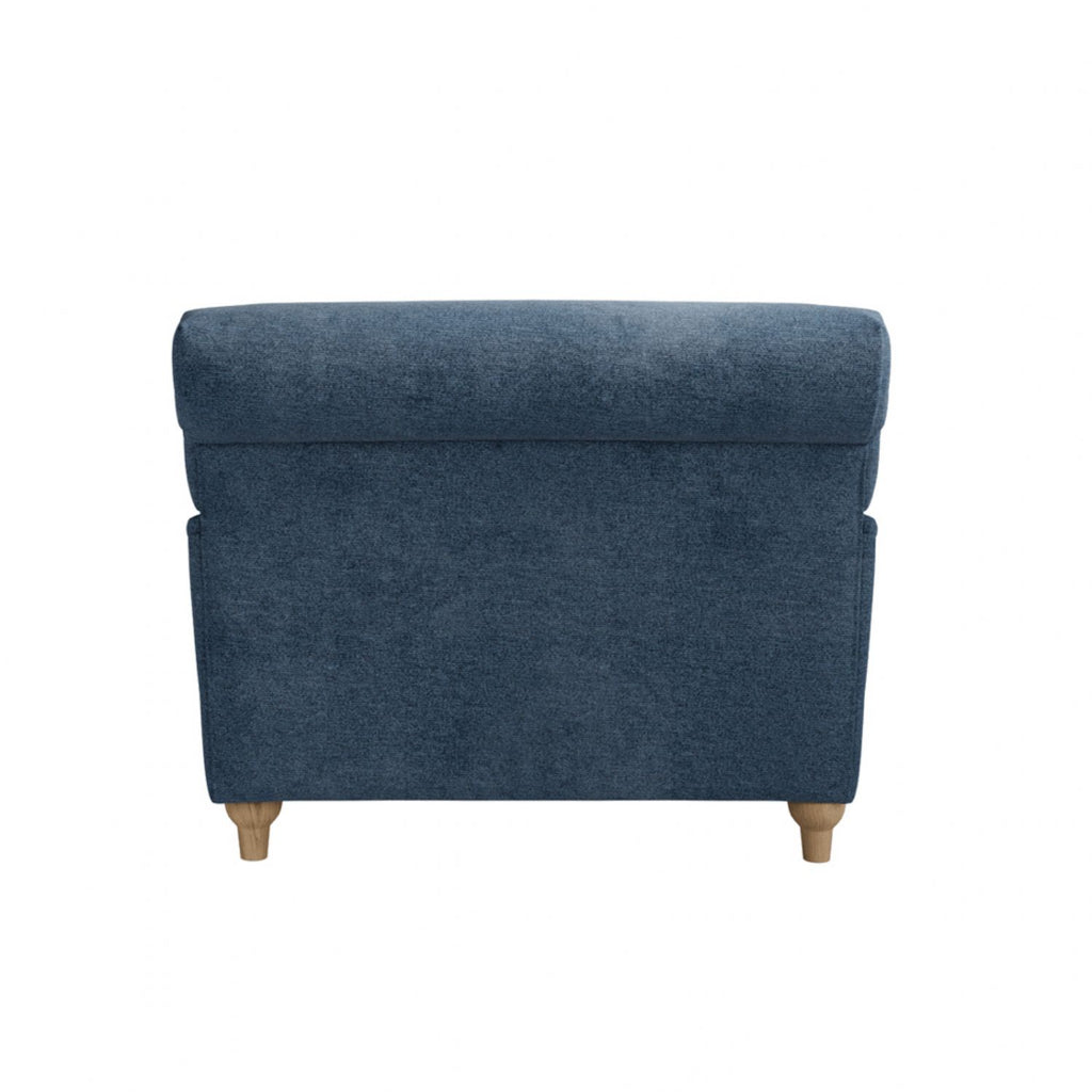 Denim Blue Chenille Upholstered Lounge Armchair with Oak Legs