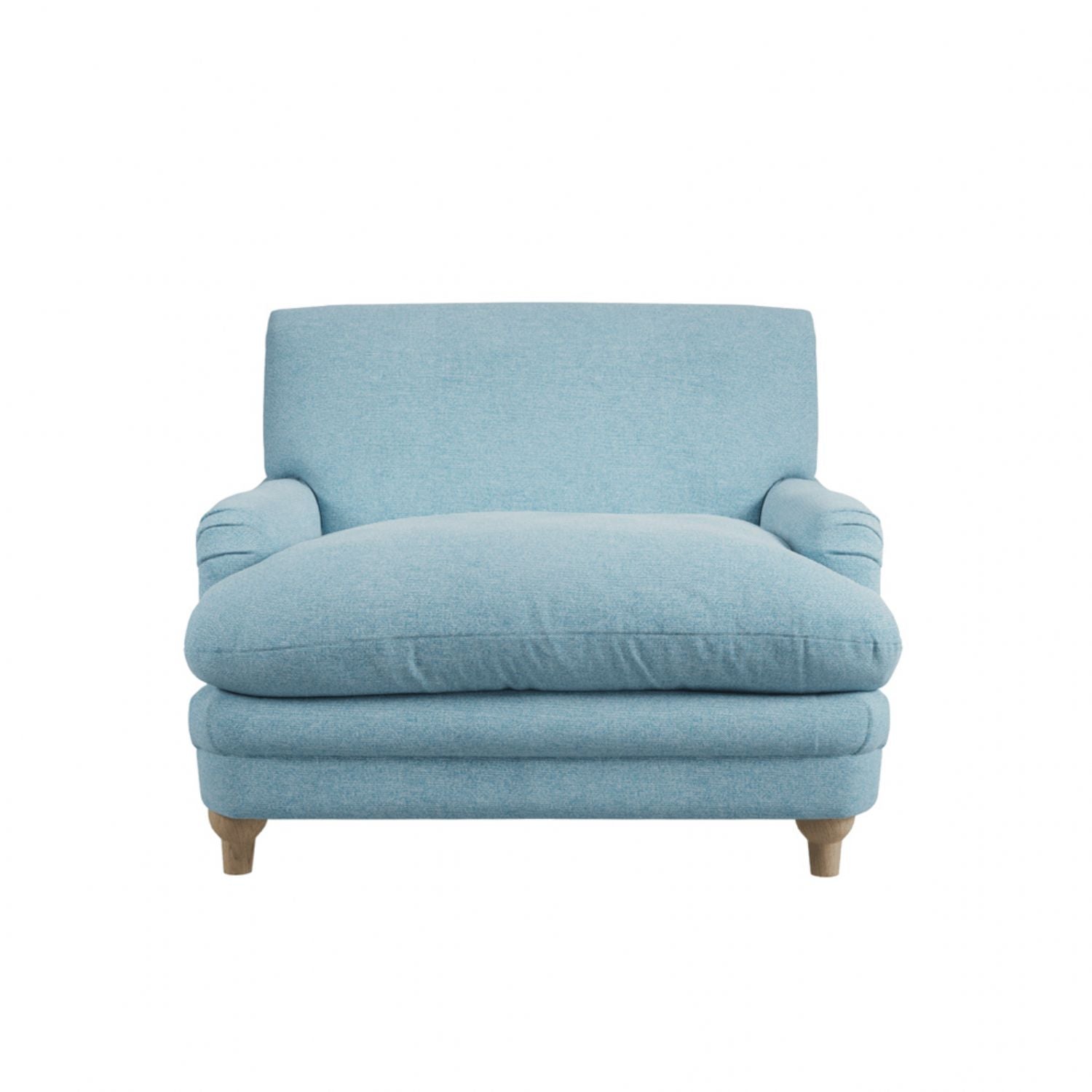 Duck Egg Blue Chenille Upholstered Lounge Armchair with Oak Legs