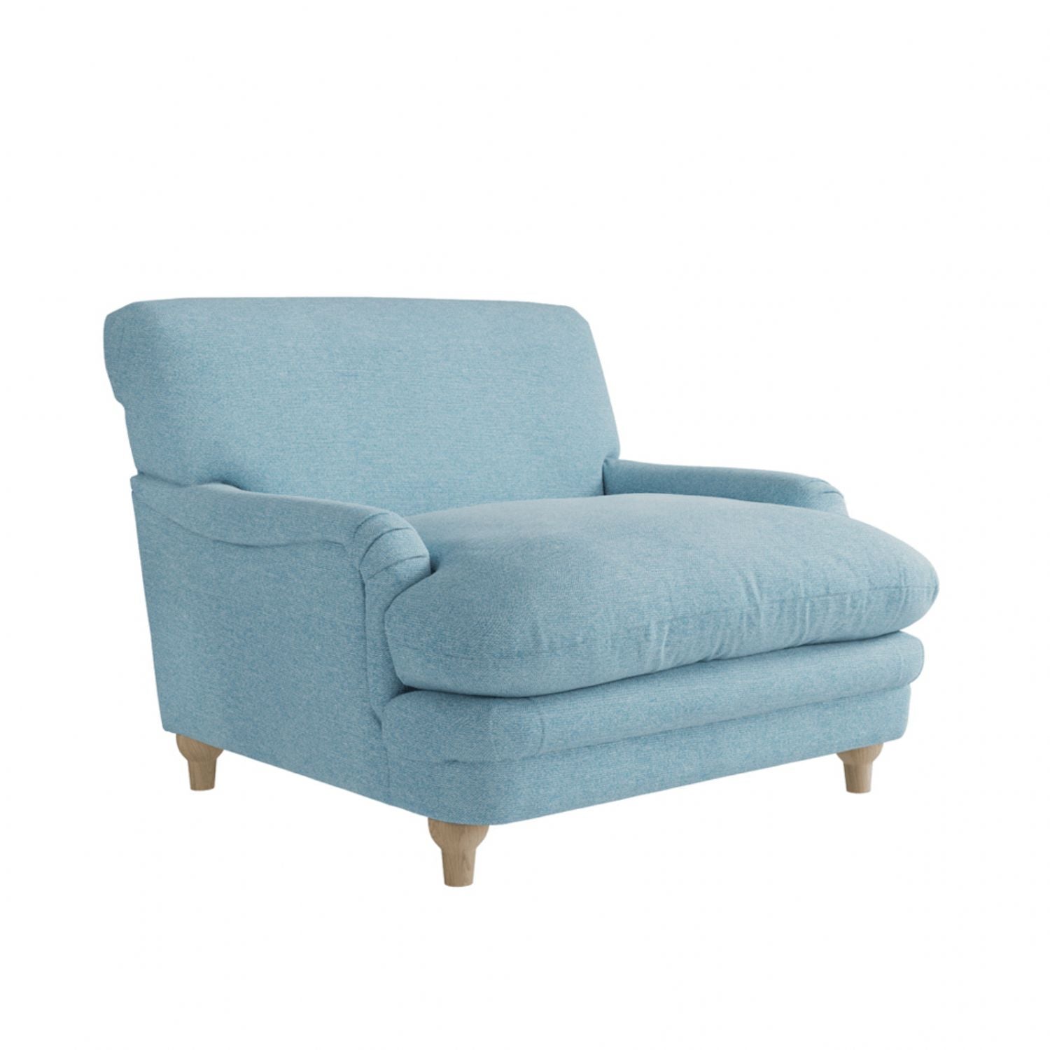 Duck Egg Blue Chenille Upholstered Lounge Armchair with Oak Legs