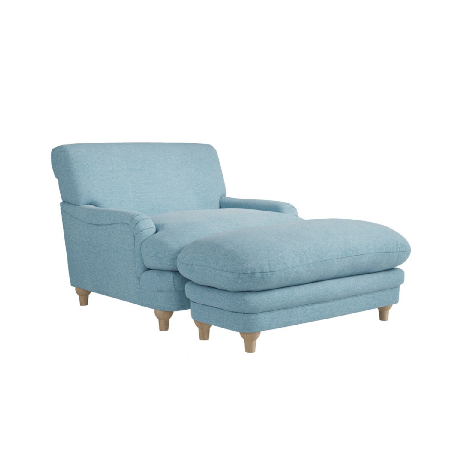 Duck Egg Blue Chenille Upholstered Lounge Armchair with Oak Legs