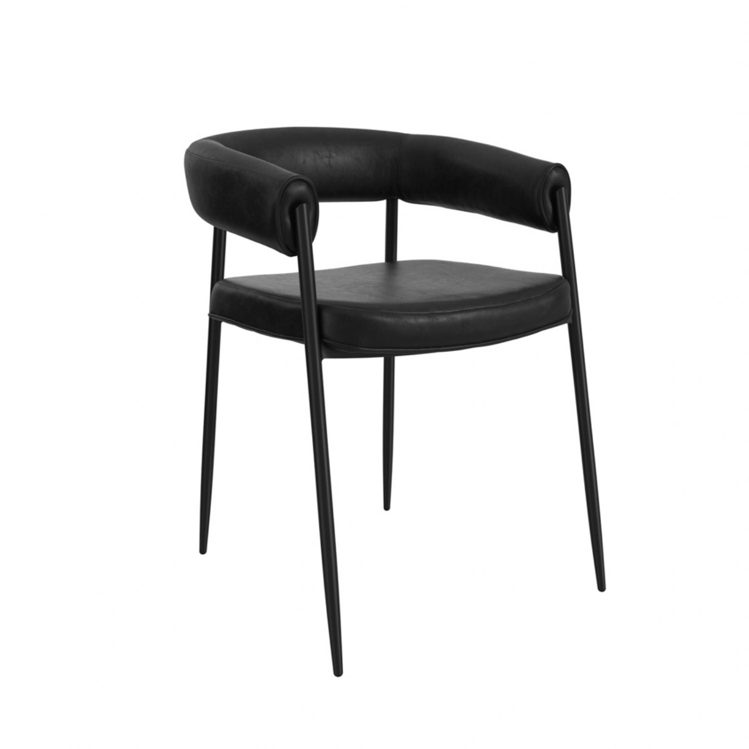 Black Faux Leather Dining Chair with Armrest and Metal Frame