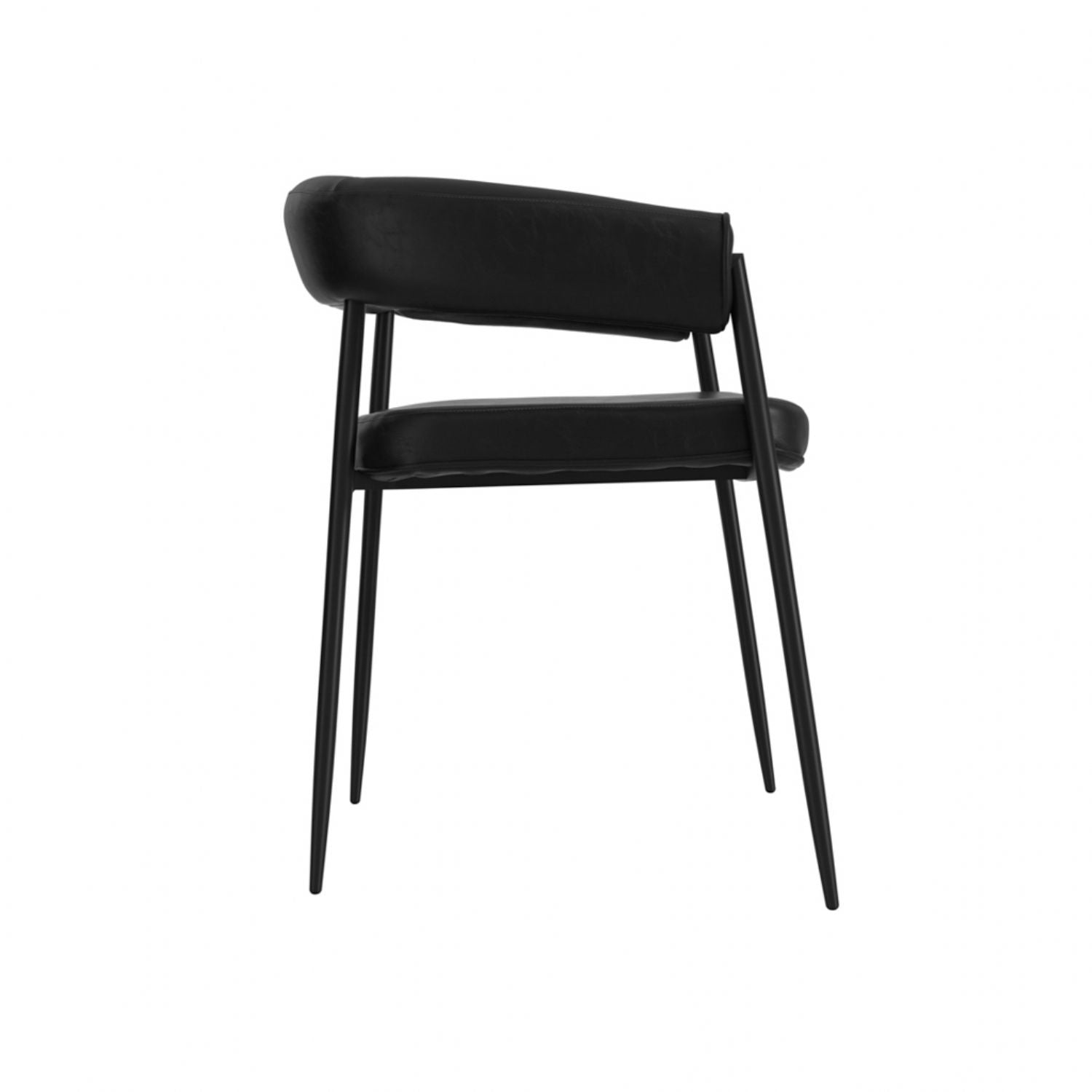 Black Faux Leather Dining Chair with Armrest and Metal Frame