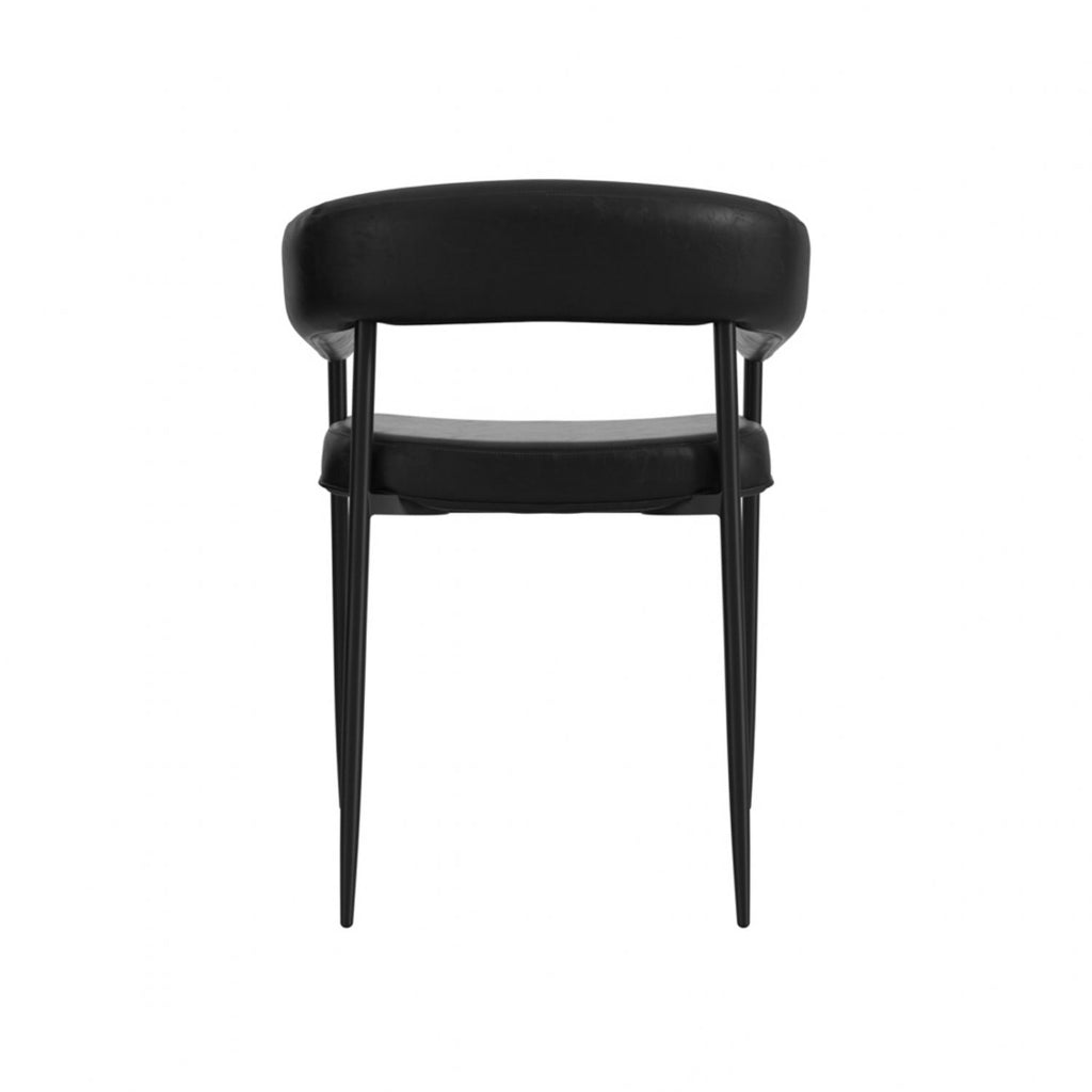Black Faux Leather Dining Chair with Armrest and Metal Frame