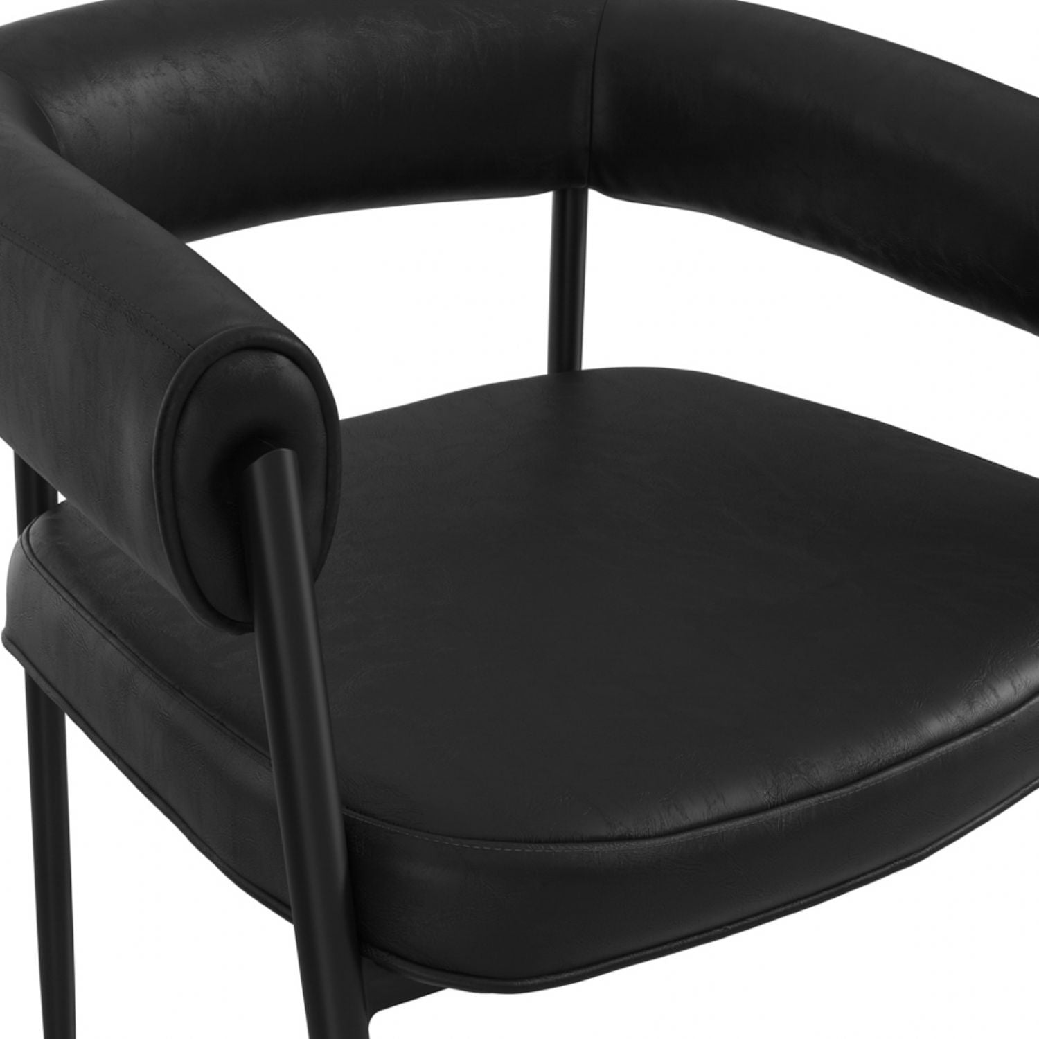 Black Faux Leather Dining Chair with Armrest and Metal Frame