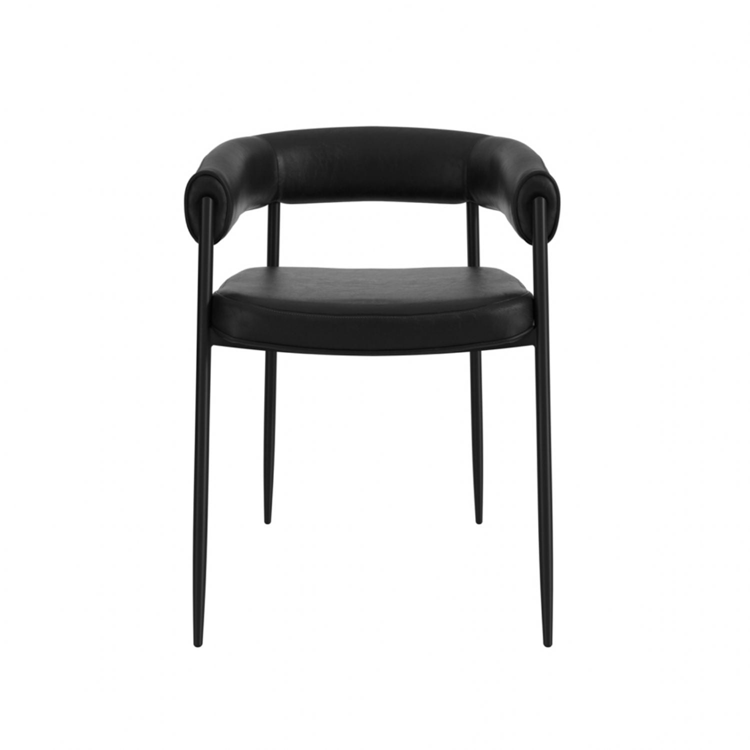 Black Faux Leather Dining Chair with Armrest and Metal Frame