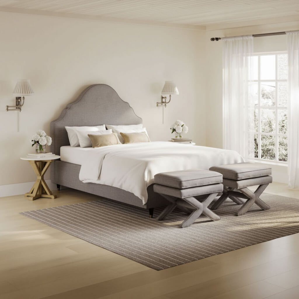 Light Grey Linen Fabric Upholstered Double 4ft6 Bed