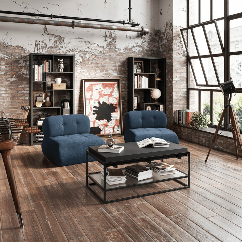Blue Tufted Boucle Accent Chair with Plush Modern Design