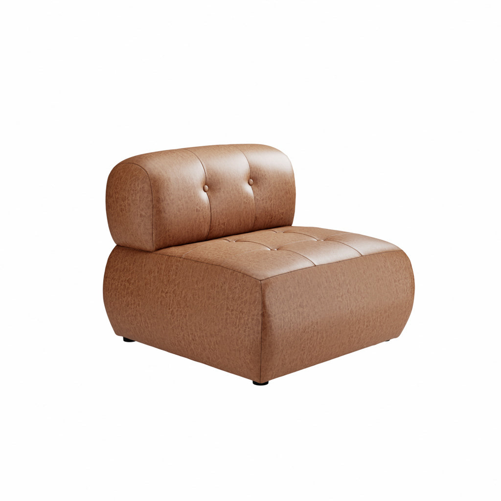 Tufted Tan Faux Leather Modern Accent Chair with Foam Seat