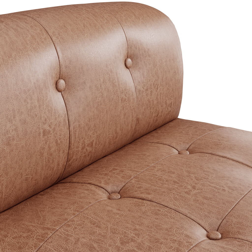 Tufted Tan Faux Leather Modern Accent Chair with Foam Seat