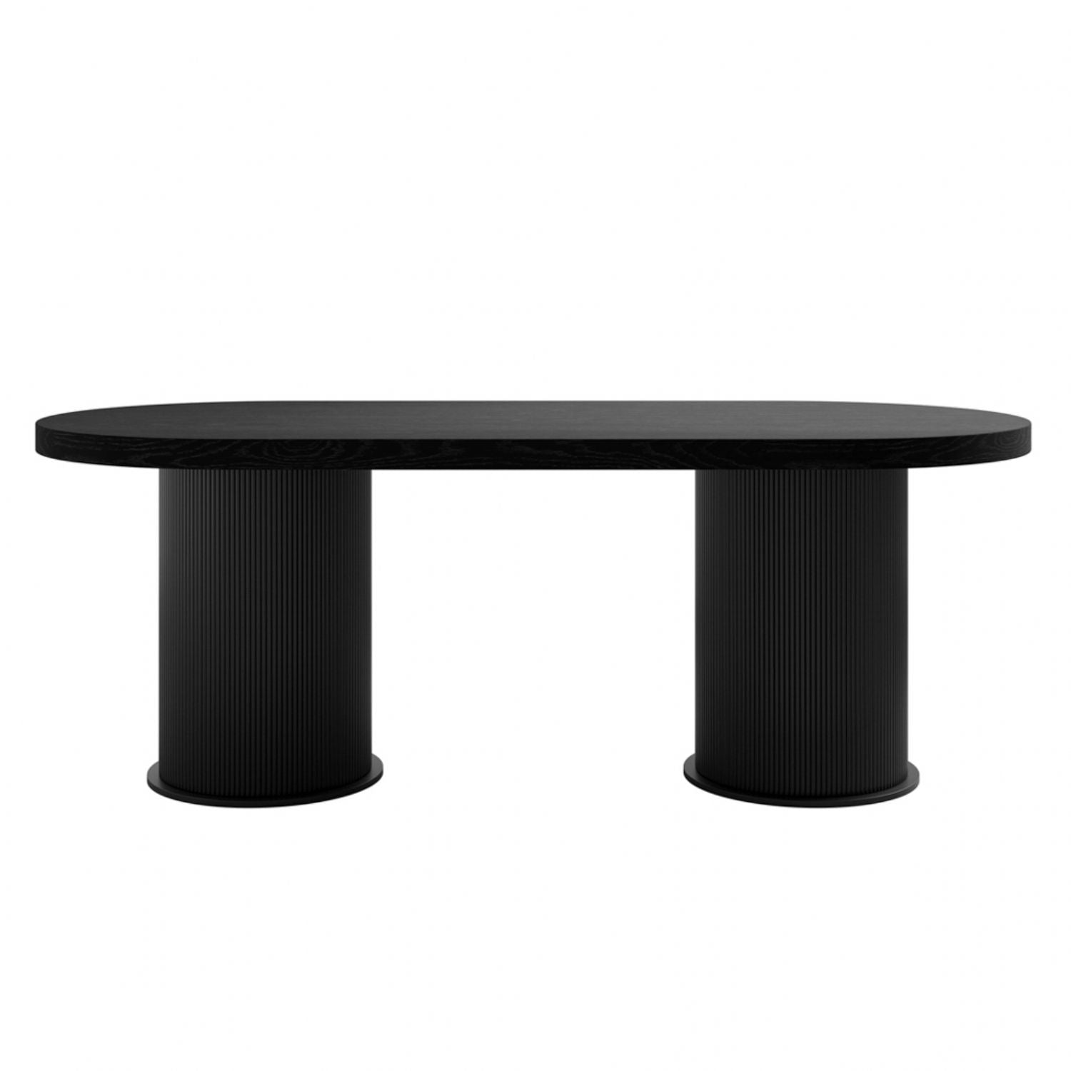 Matte Black Curved 6 Seater Dining Table Cylindrical Base