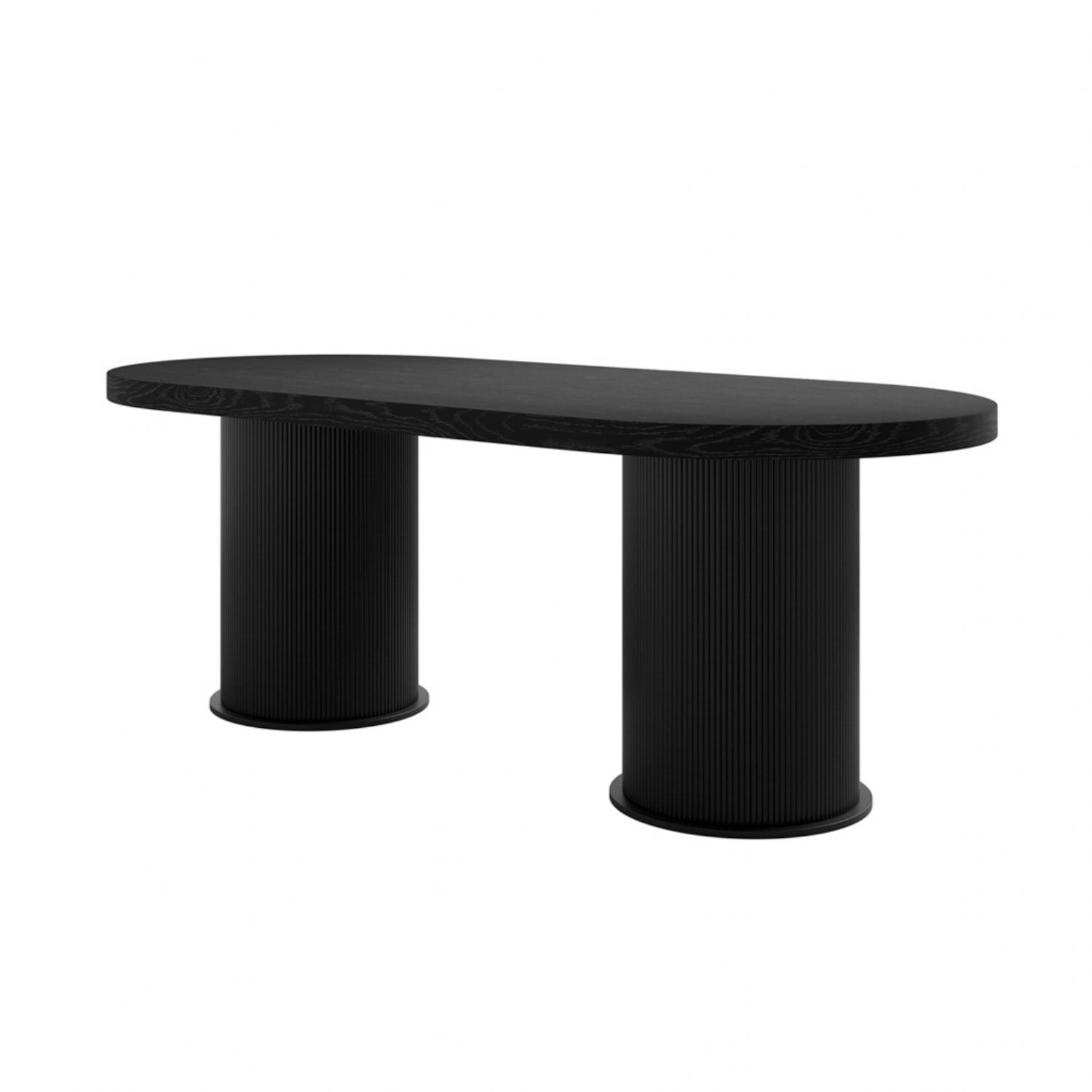 Matte Black Curved 6 Seater Dining Table Cylindrical Base