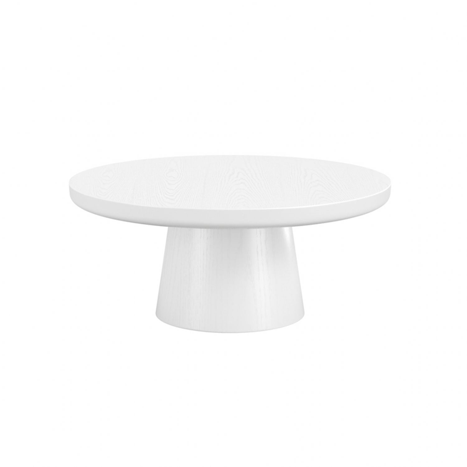 White Round Wood Coffee Table with Smooth Sculpted Base