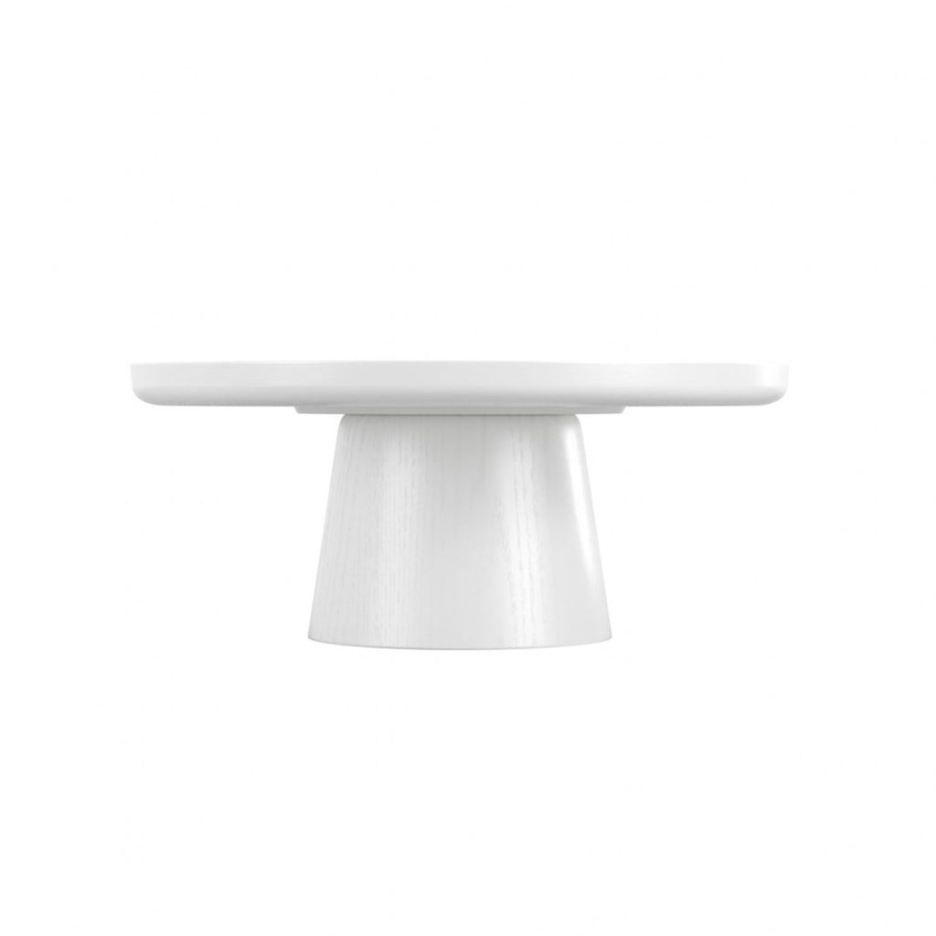 White Round Wood Coffee Table with Smooth Sculpted Base