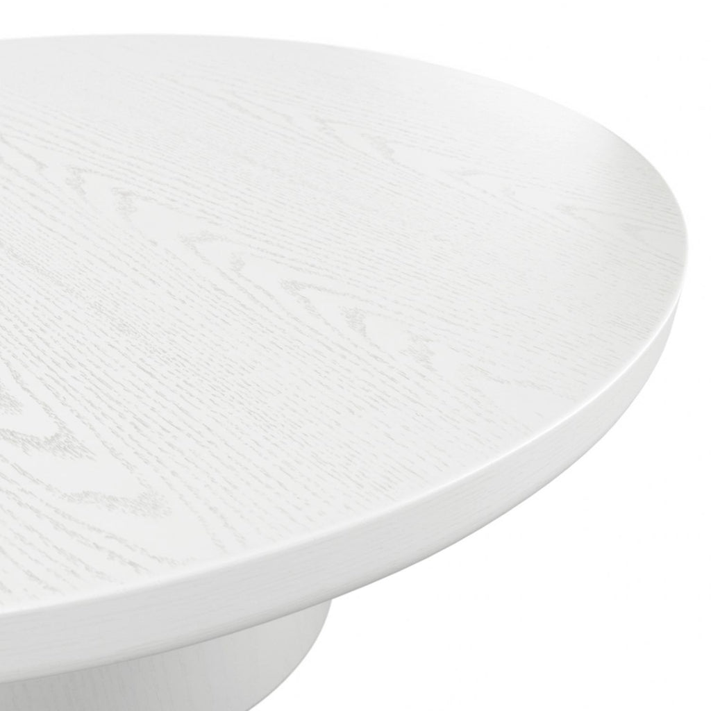 White Round Wood Coffee Table with Smooth Sculpted Base