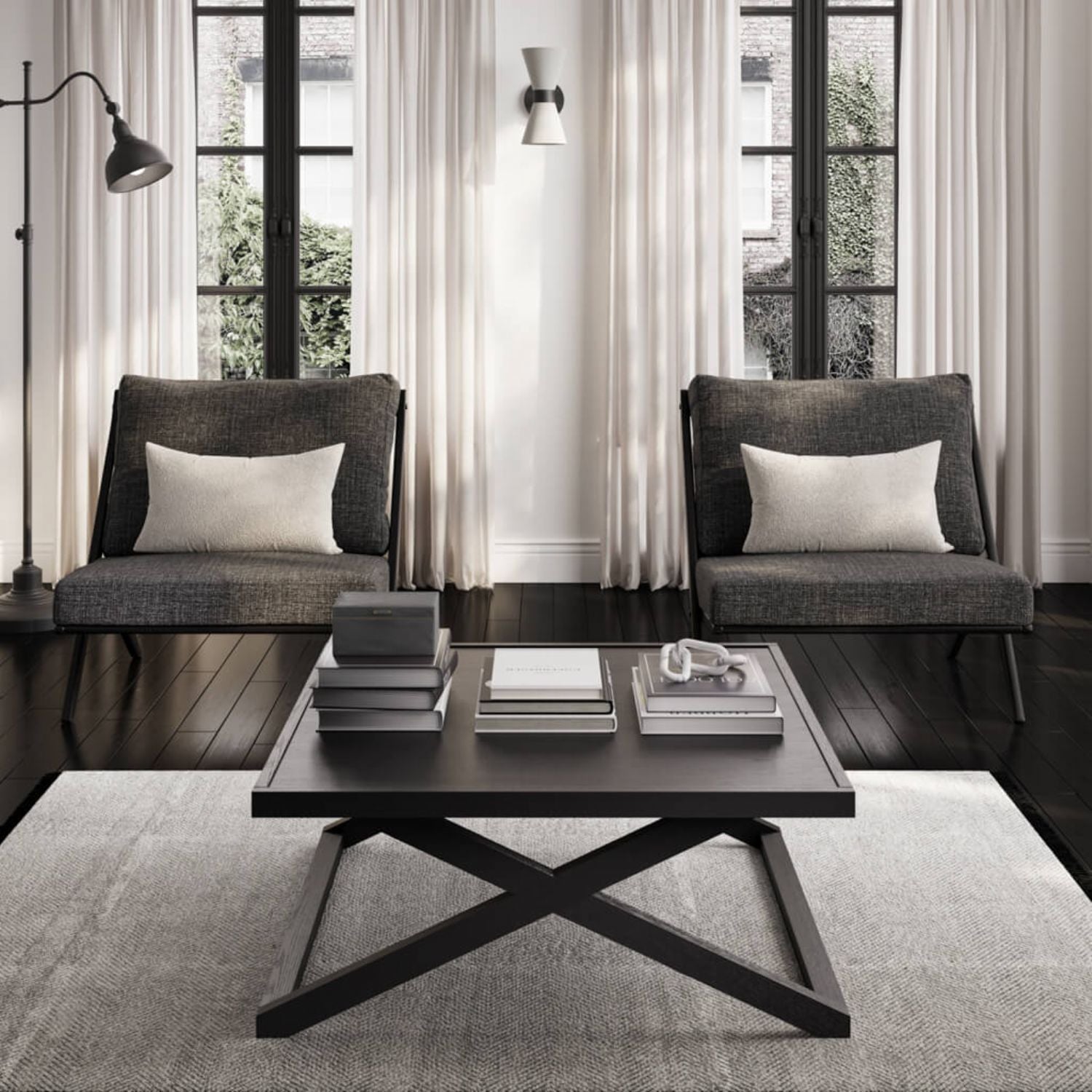 Modern Black Oak Small Coffee Table with Sleek Square Design