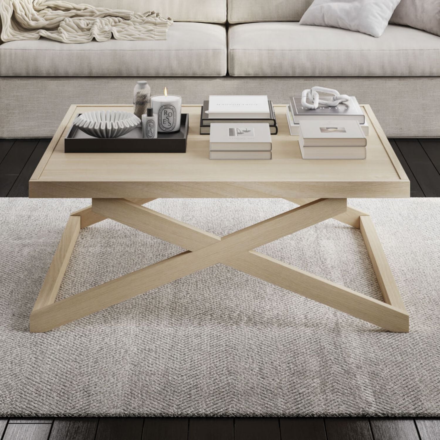 Modern Blonde Oak Large Coffee Table with Square Design