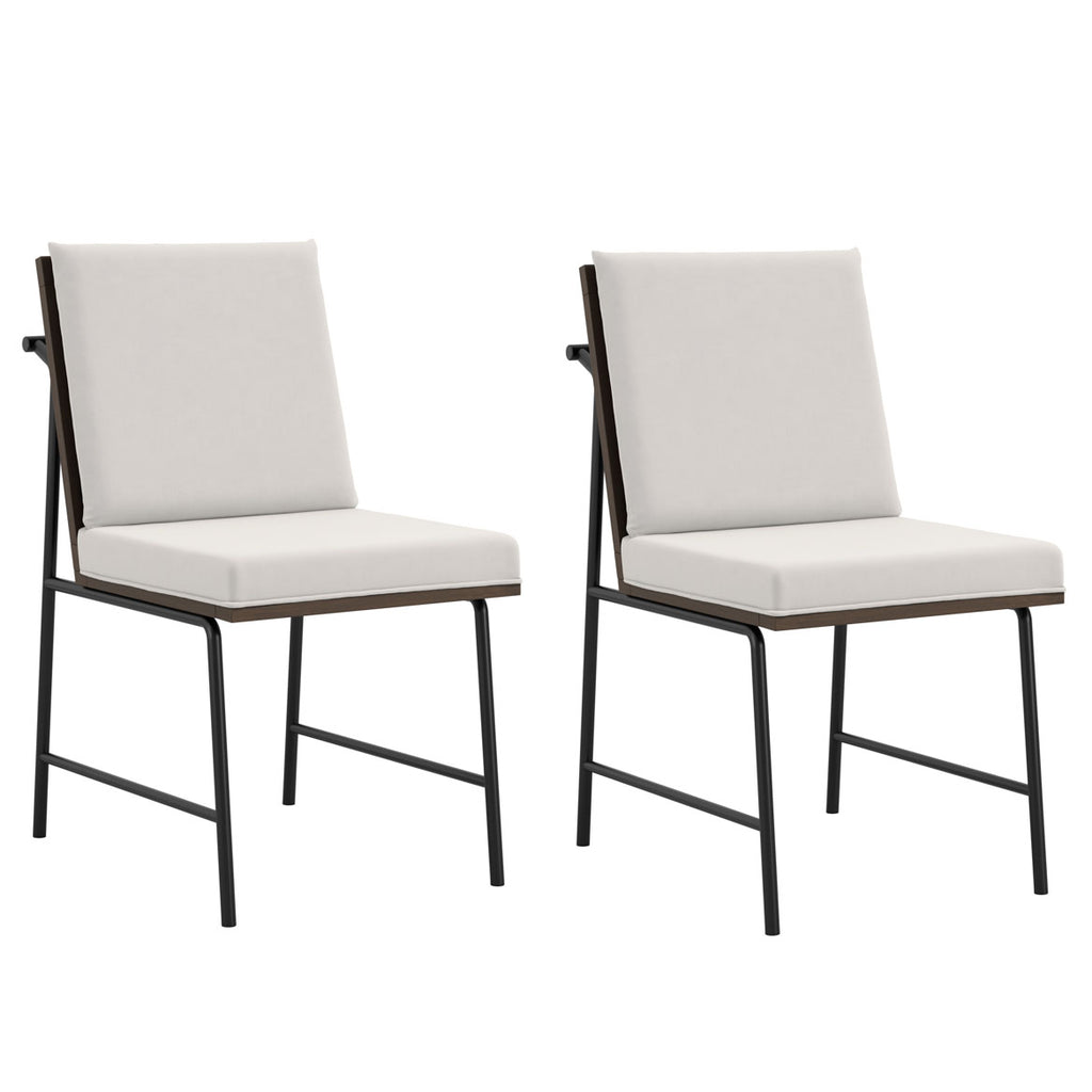 White Dining Chair with Cushioned Seat and Slatted Back