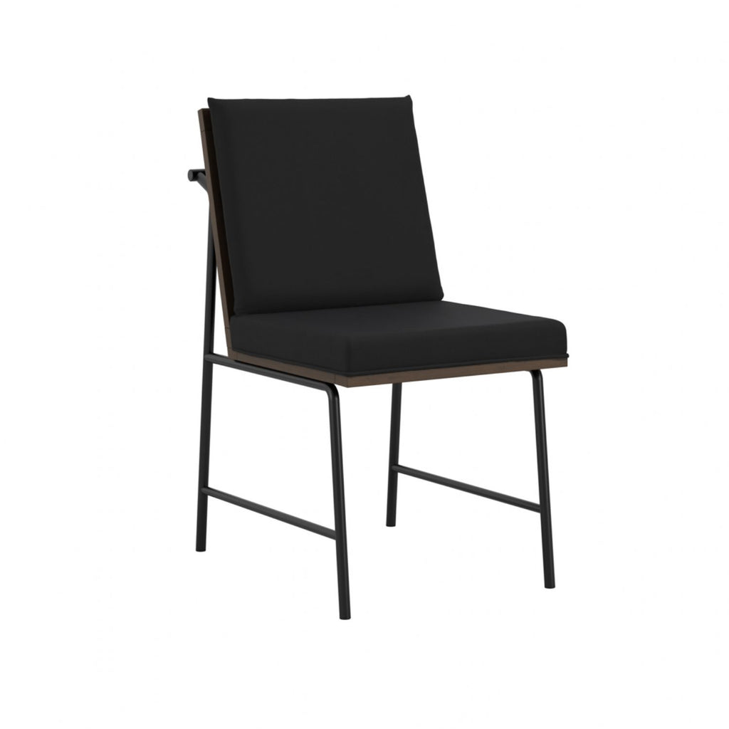 Black Dining Chair with Cushioned Seat and Slatted Back
