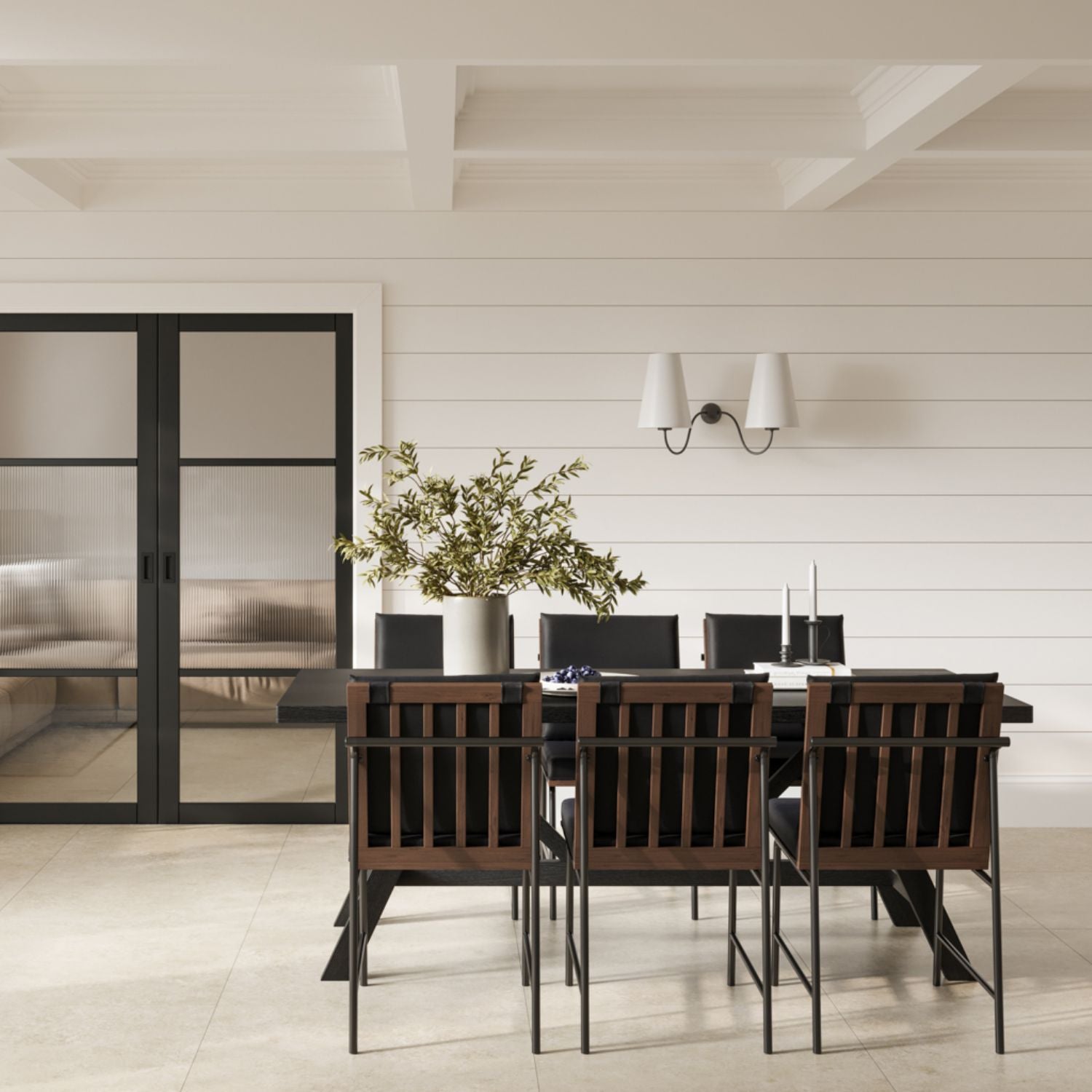 Black Dining Chair with Cushioned Seat and Slatted Back