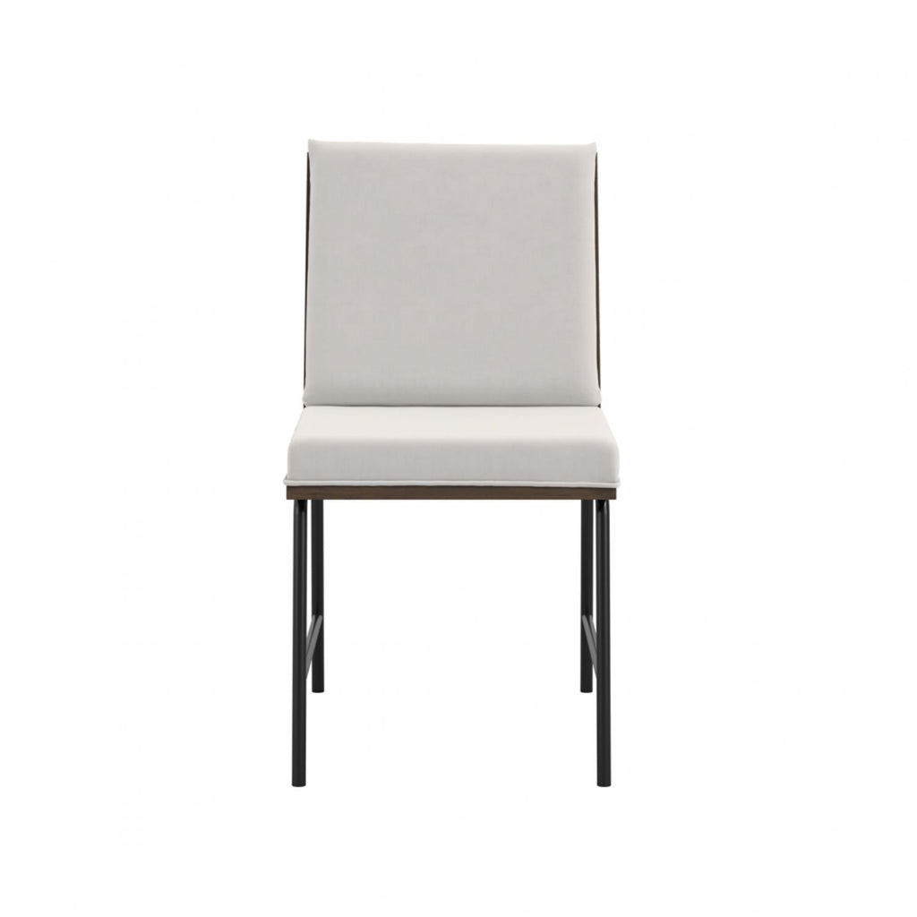 White Dining Chair with Cushioned Seat and Slatted Back