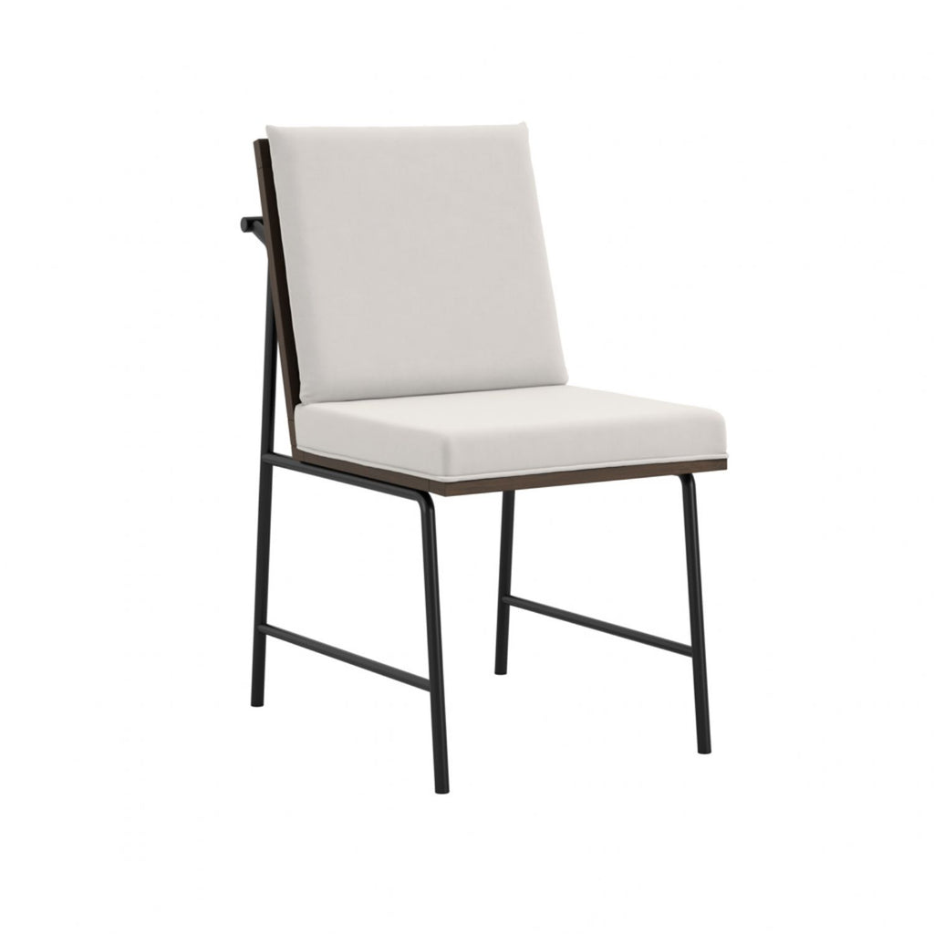 White Dining Chair with Cushioned Seat and Slatted Back