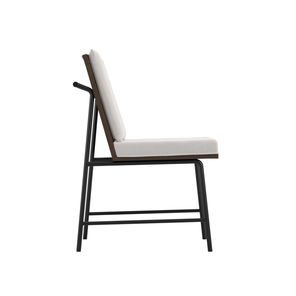 White Dining Chair with Cushioned Seat and Slatted Back