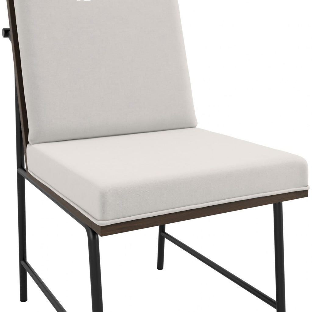 White Dining Chair with Cushioned Seat and Slatted Back