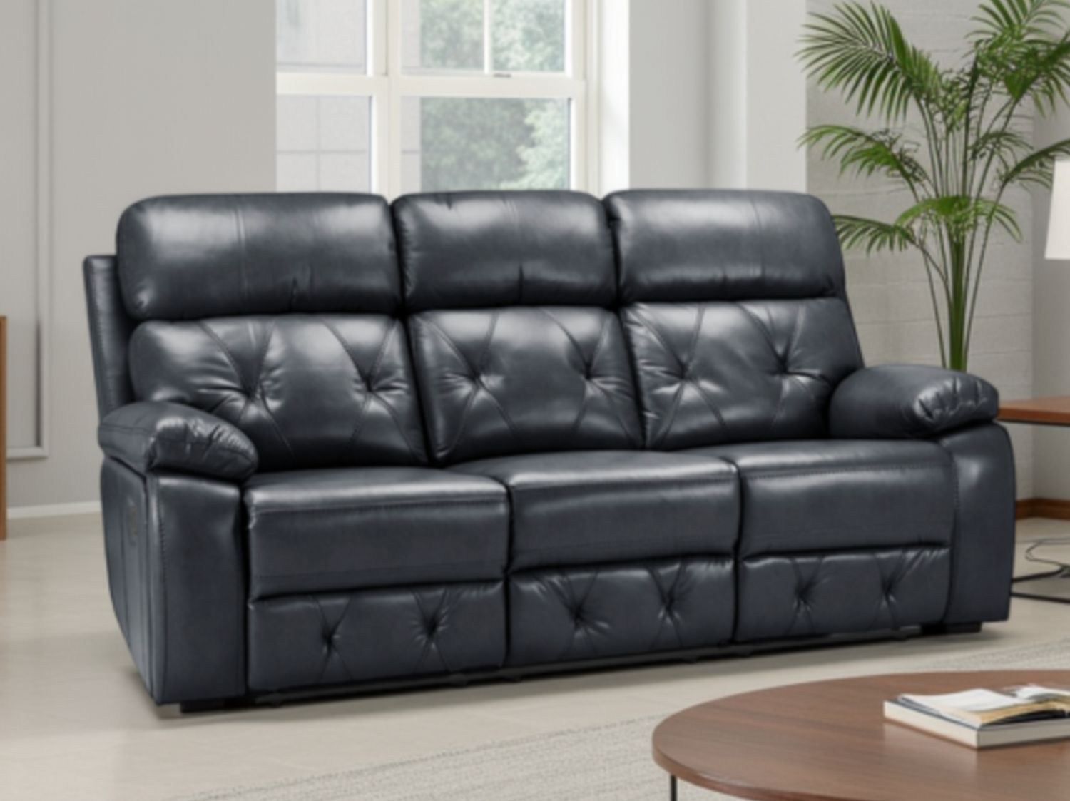 Black Leather Effect 3 Seater Manual Recliner Sofa