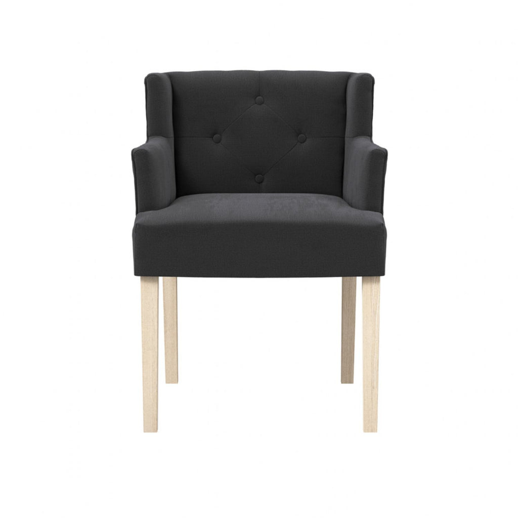 Modern Charcoal Linen Fabric Upholstered Winged Dining Chair with Arms