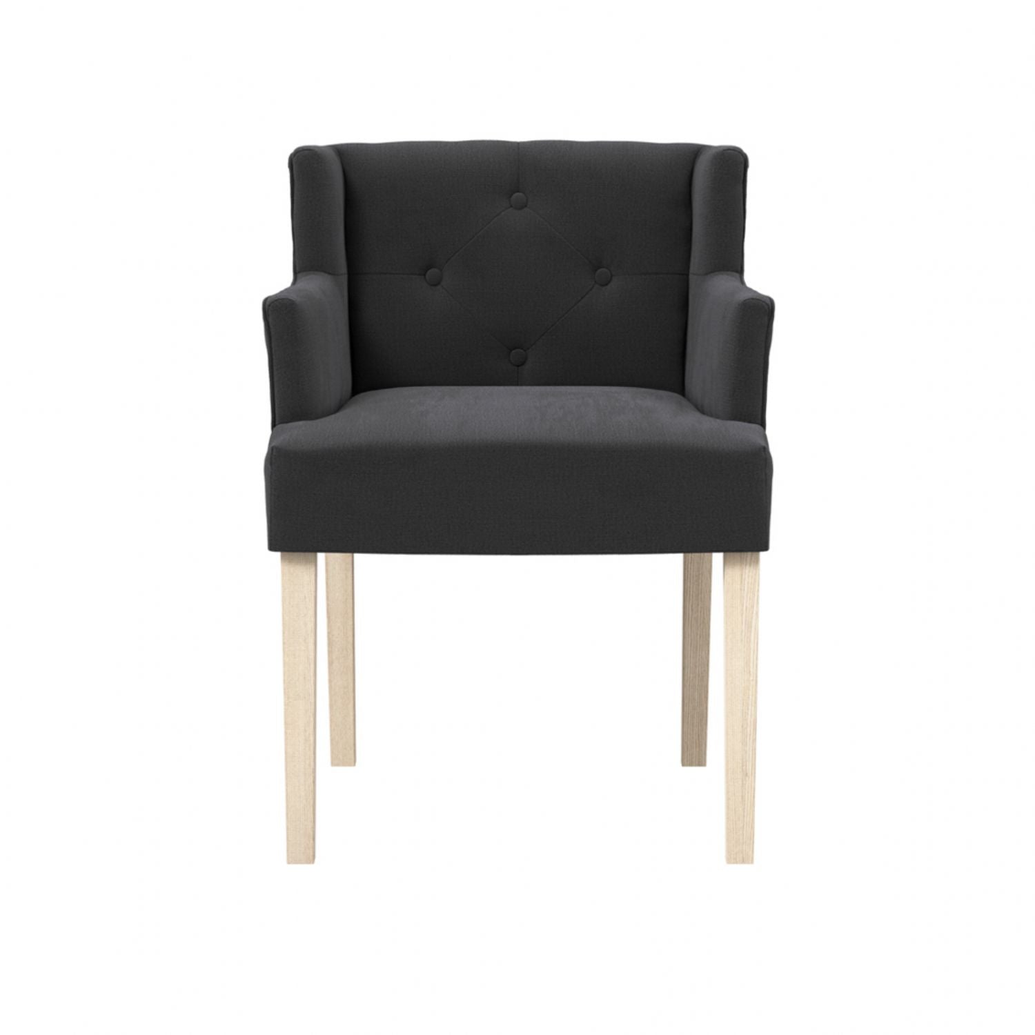 Modern Charcoal Linen Fabric Upholstered Winged Dining Chair with Arms