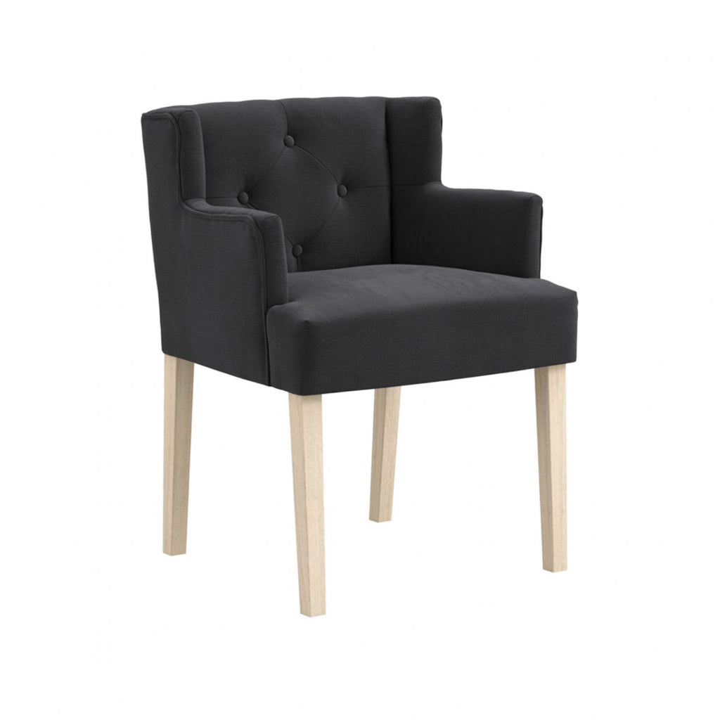 Modern Charcoal Linen Fabric Upholstered Winged Dining Chair with Arms