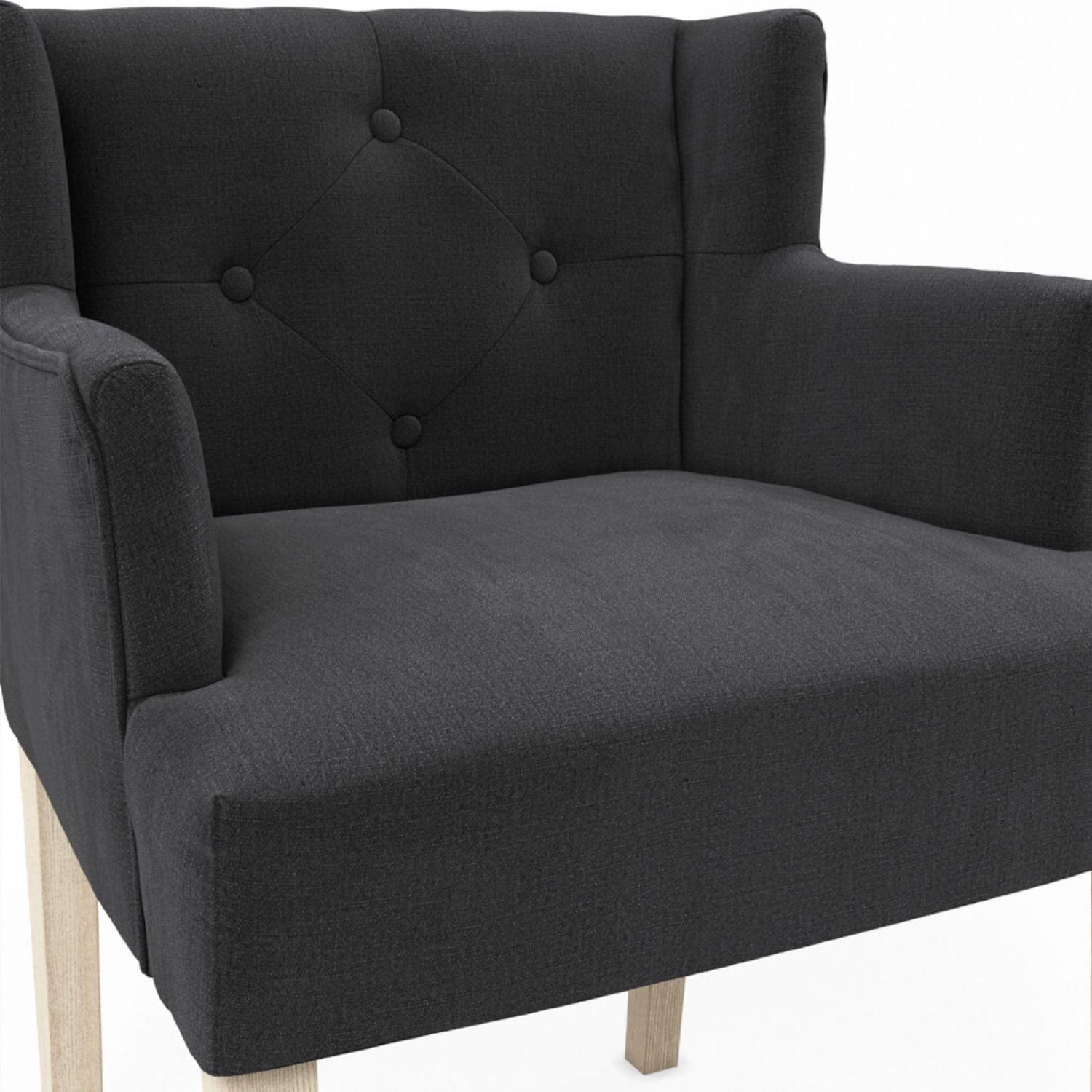 Modern Charcoal Linen Fabric Upholstered Winged Dining Chair with Arms