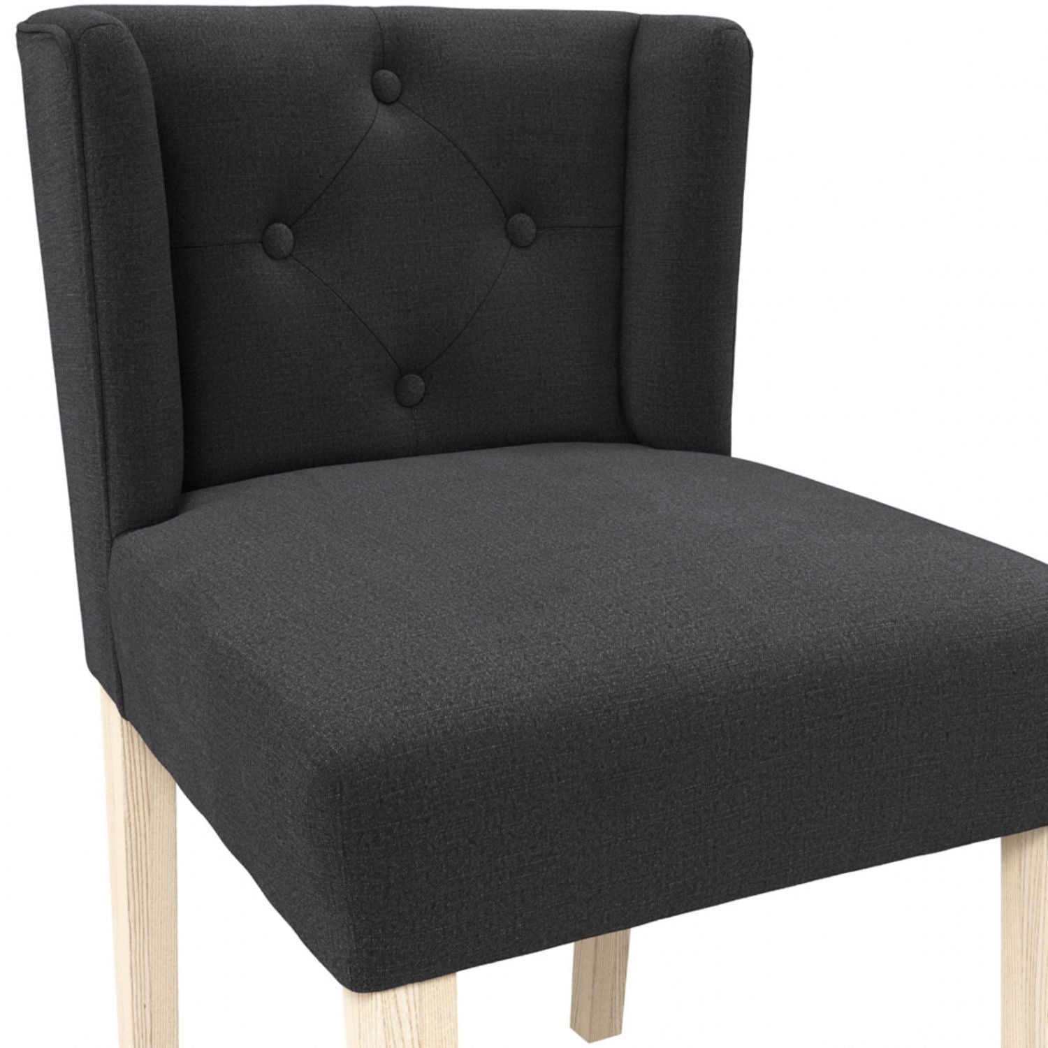 Modern Charcoal Linen Fabric Upholstered Winged Dining Chair
