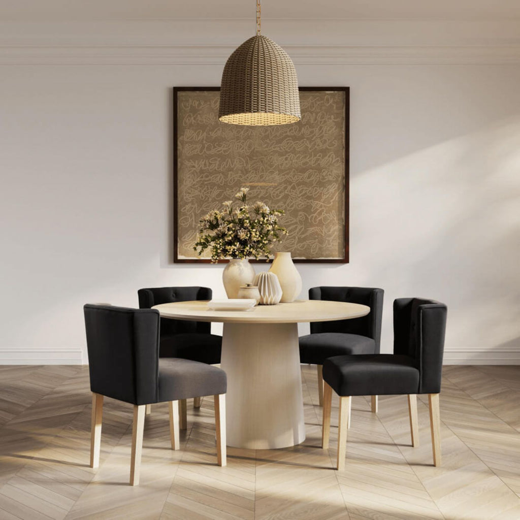 Modern Charcoal Linen Fabric Upholstered Winged Dining Chair