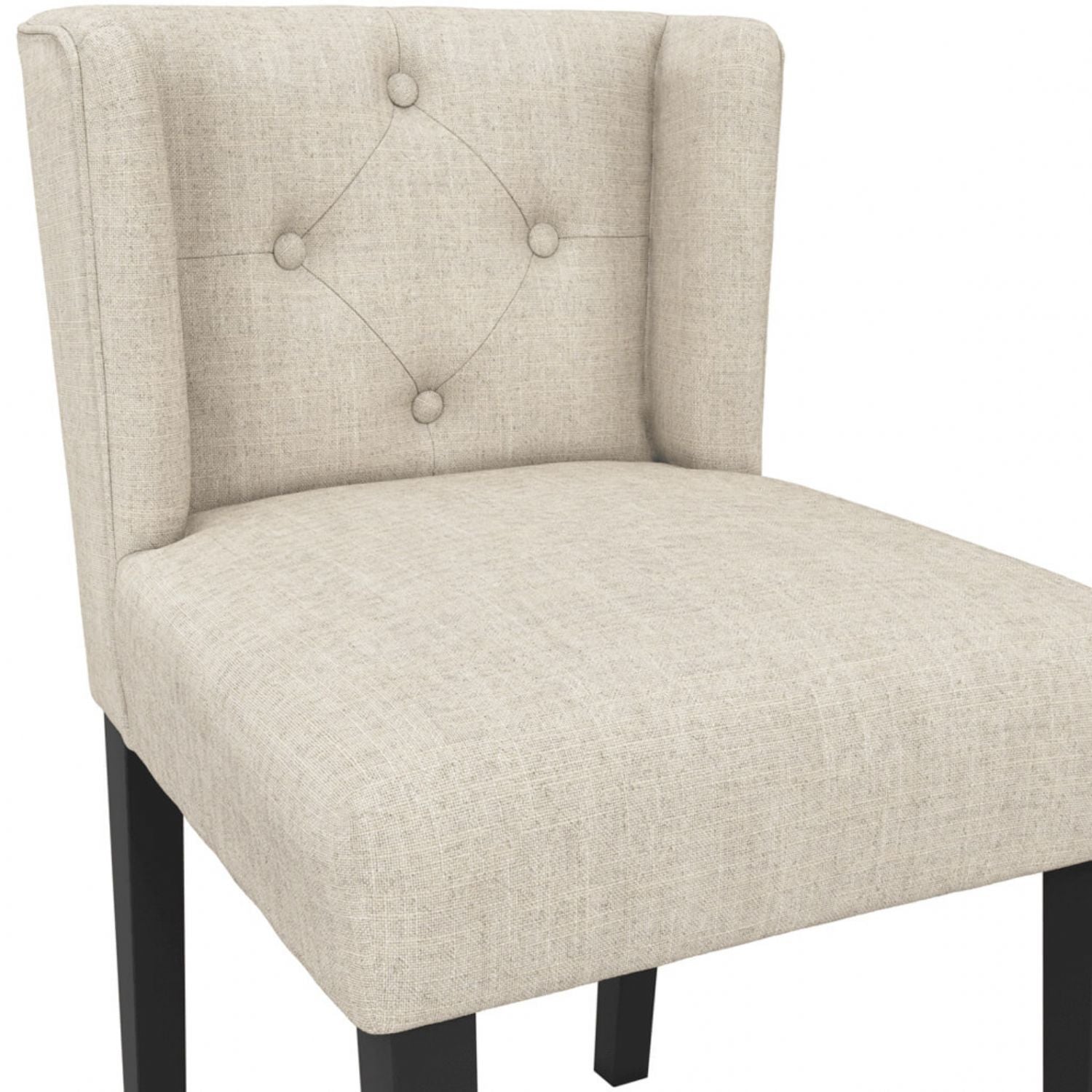 Modern Beige Linen Fabric Upholstered Winged Dining Chair