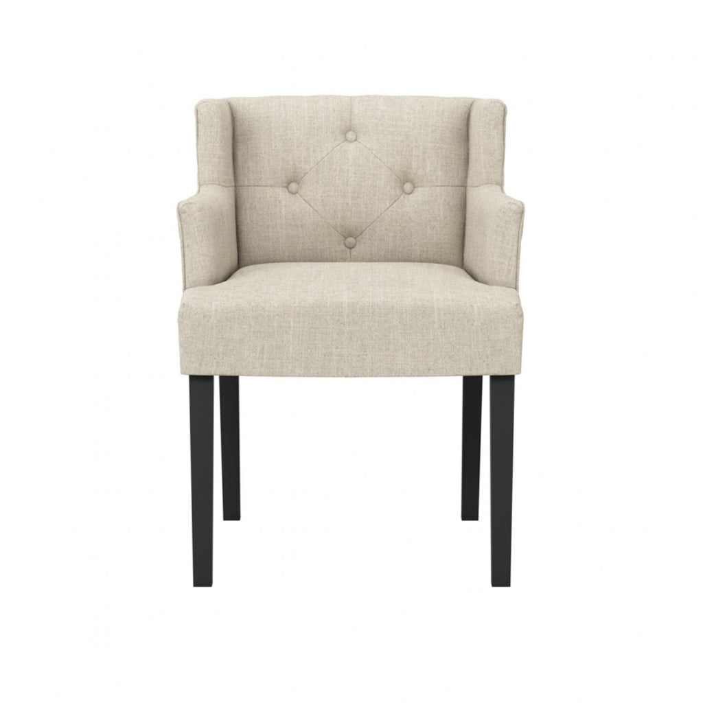 Modern Beige Linen Fabric Upholstered Winged Dining Chair with Arms
