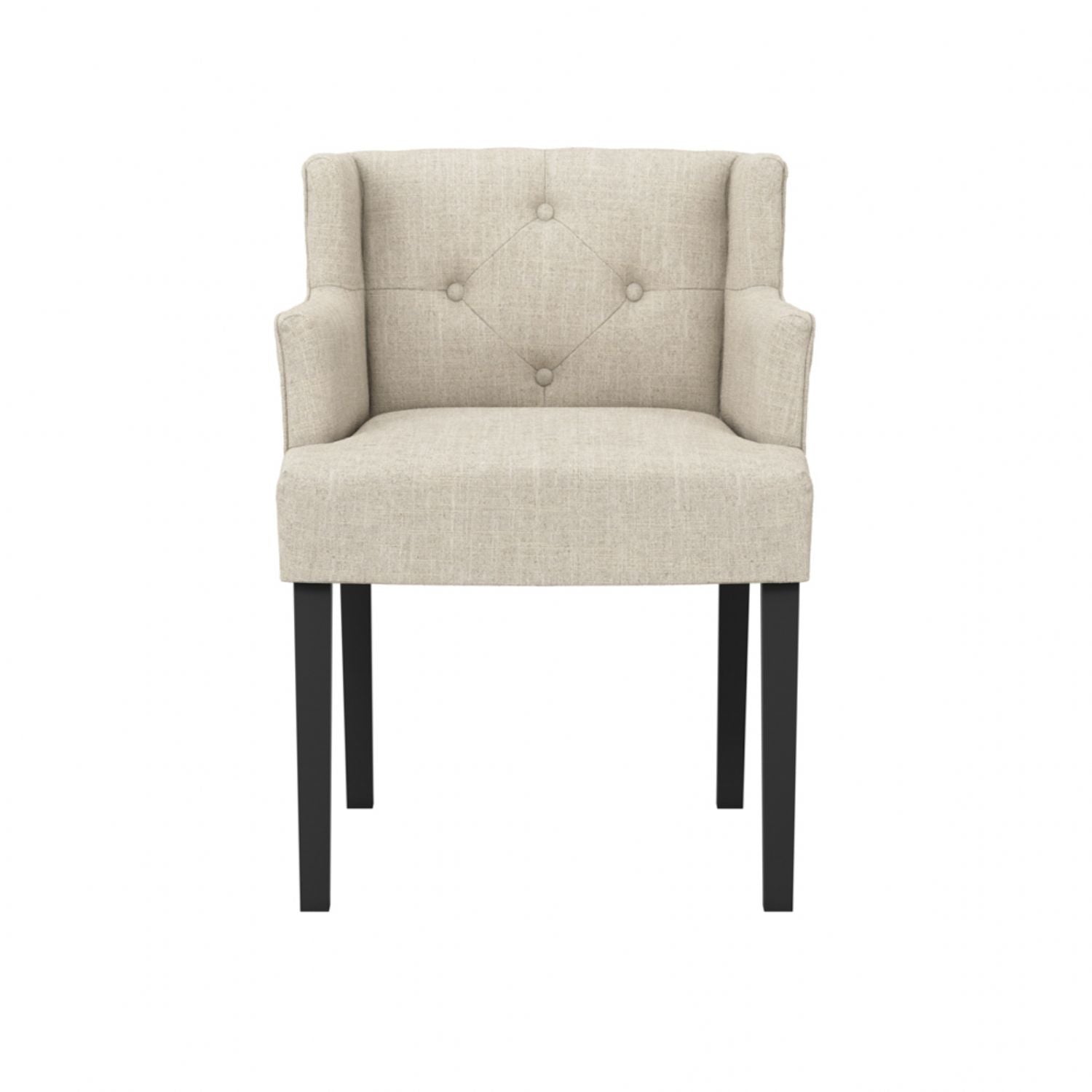Modern Beige Linen Fabric Upholstered Winged Dining Chair with Arms