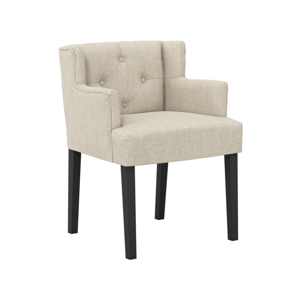 Modern Beige Linen Fabric Upholstered Winged Dining Chair with Arms