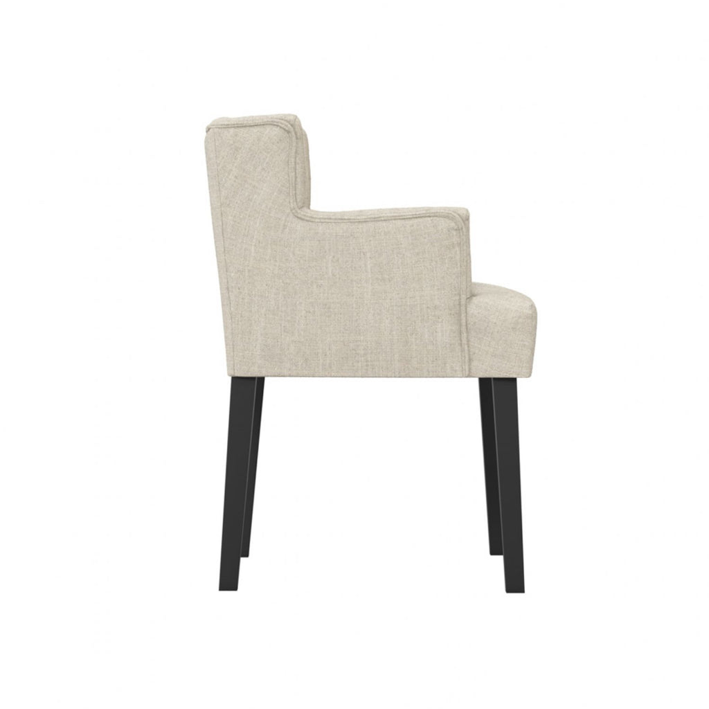 Modern Beige Linen Fabric Upholstered Winged Dining Chair with Arms