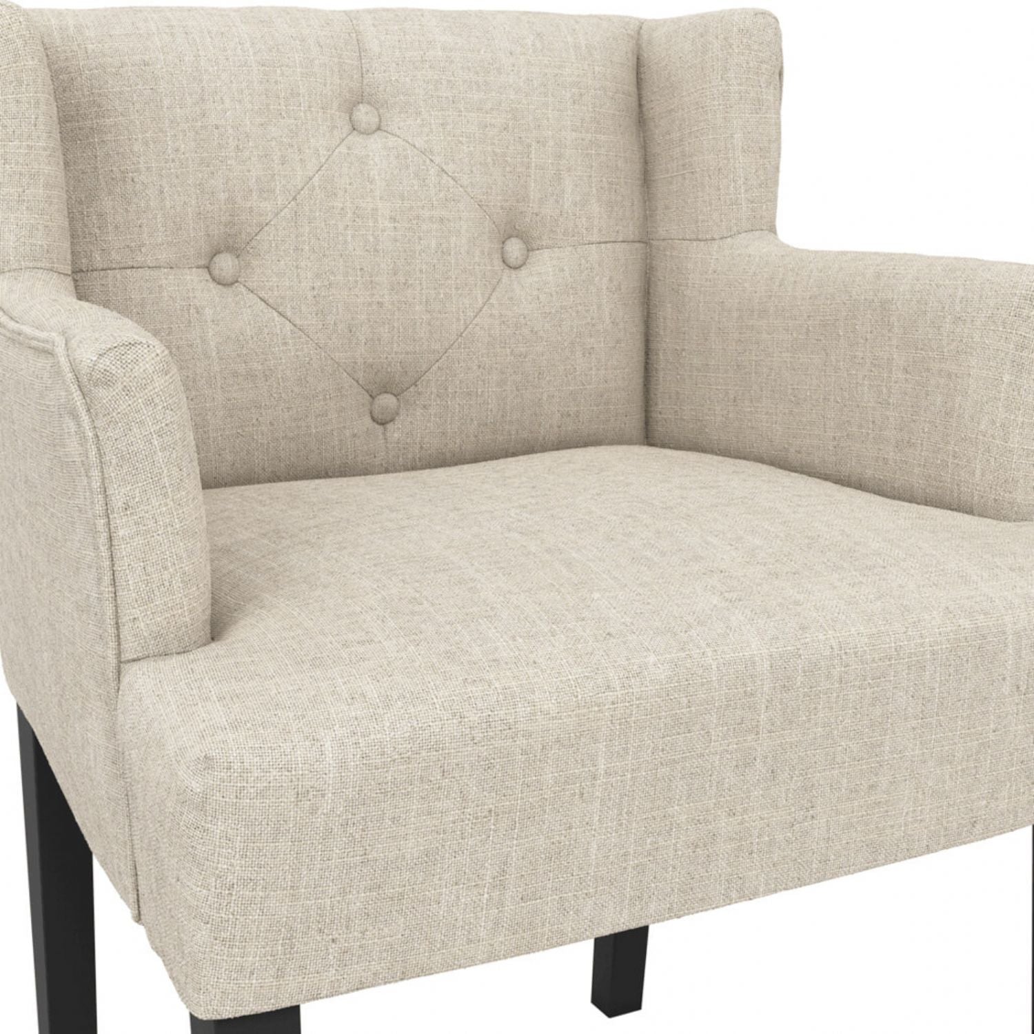 Modern Beige Linen Fabric Upholstered Winged Dining Chair with Arms