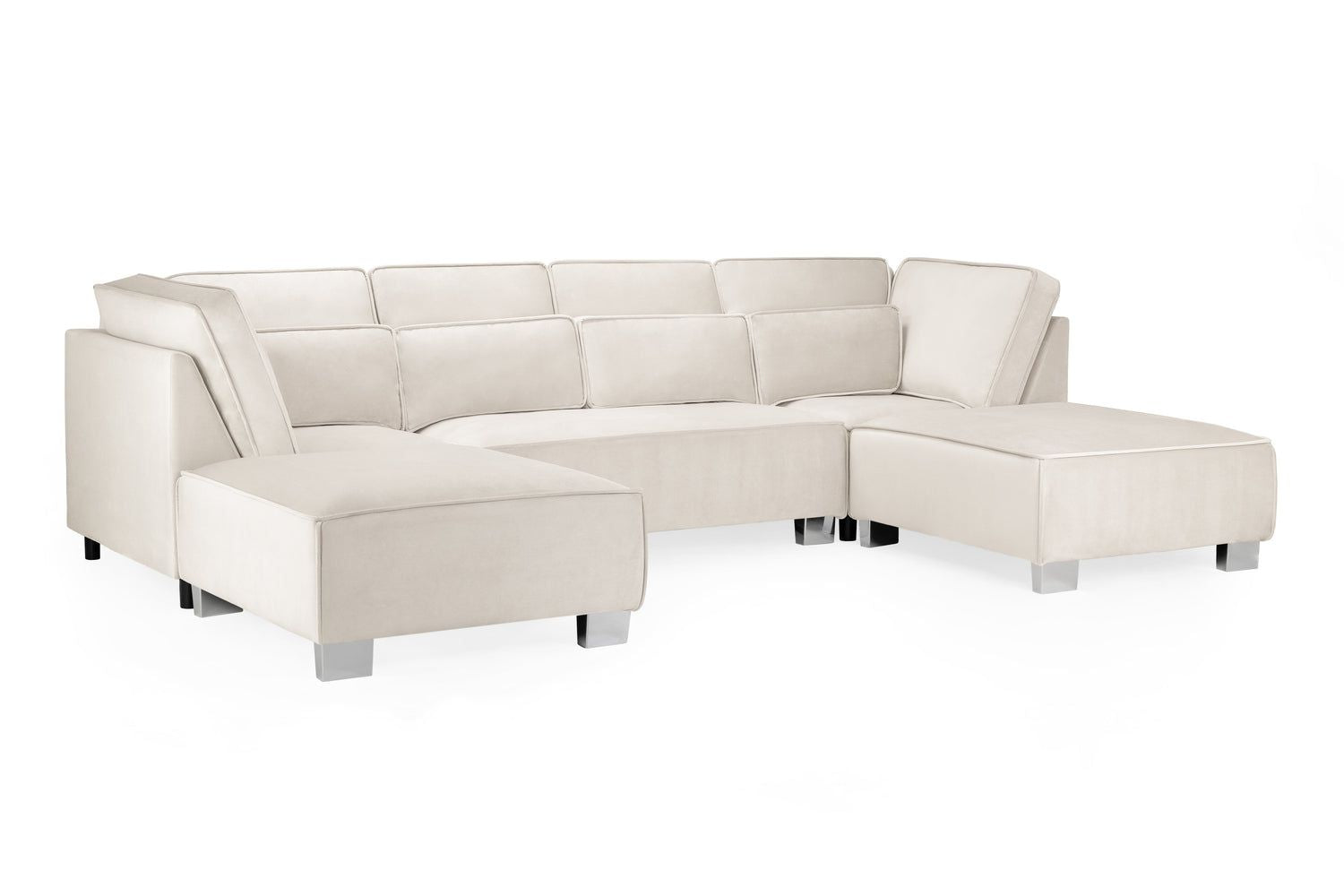 Cream Velvet U Shape Corner Sofa with Bolster Cushions