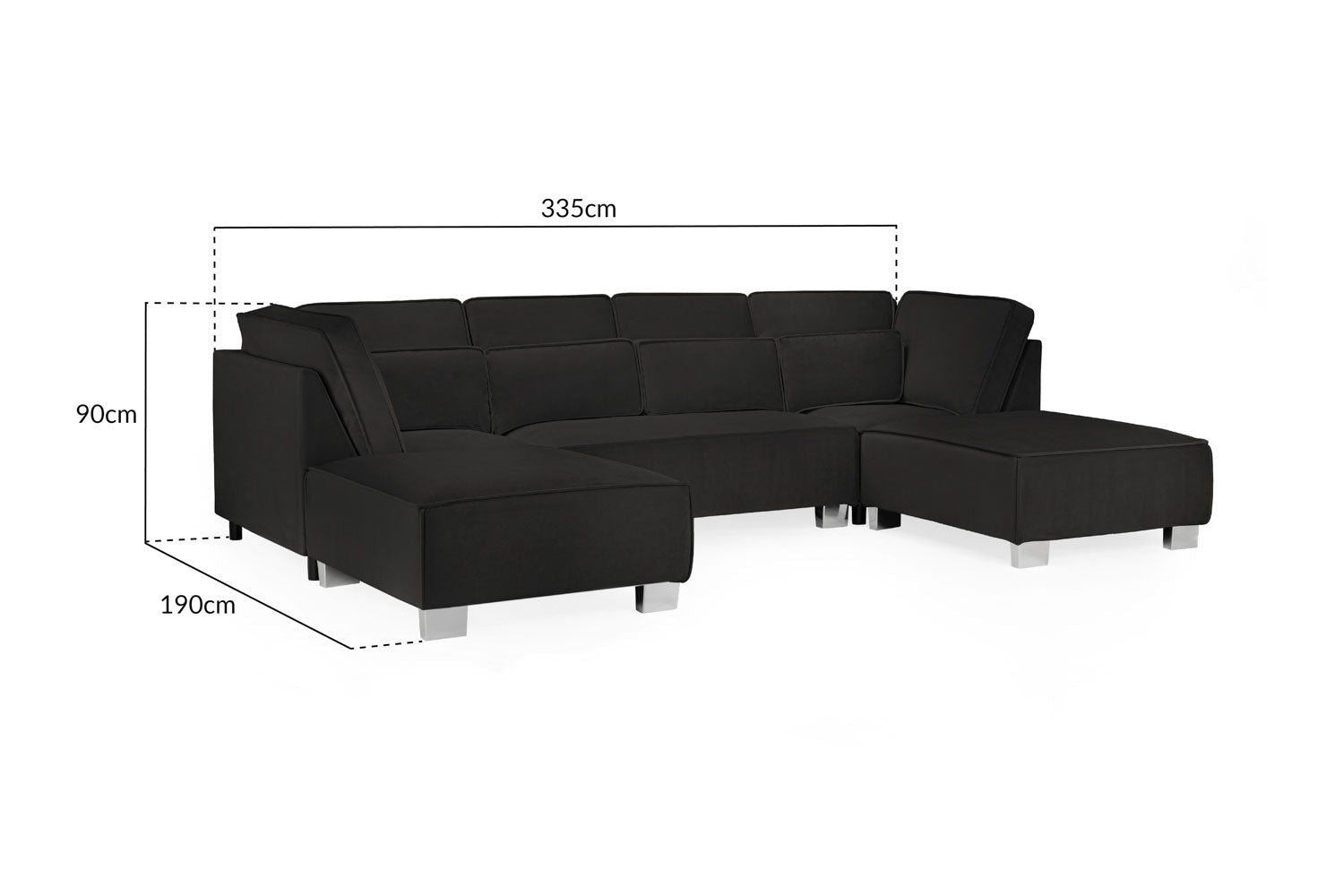 Black Fabric U Shape Corner Sofa with Bolster Cushions