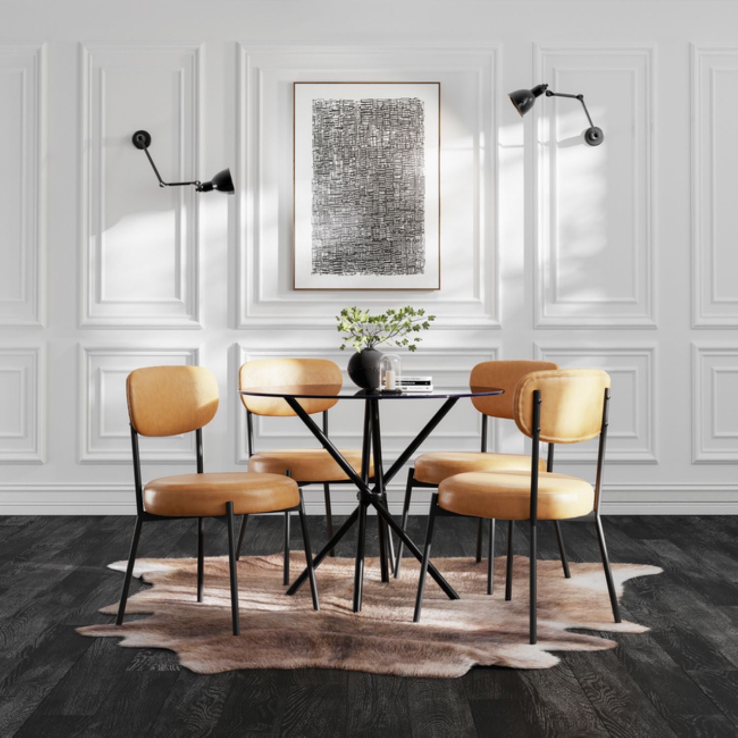 Caramel Leather Effect Industrial Dining Chair