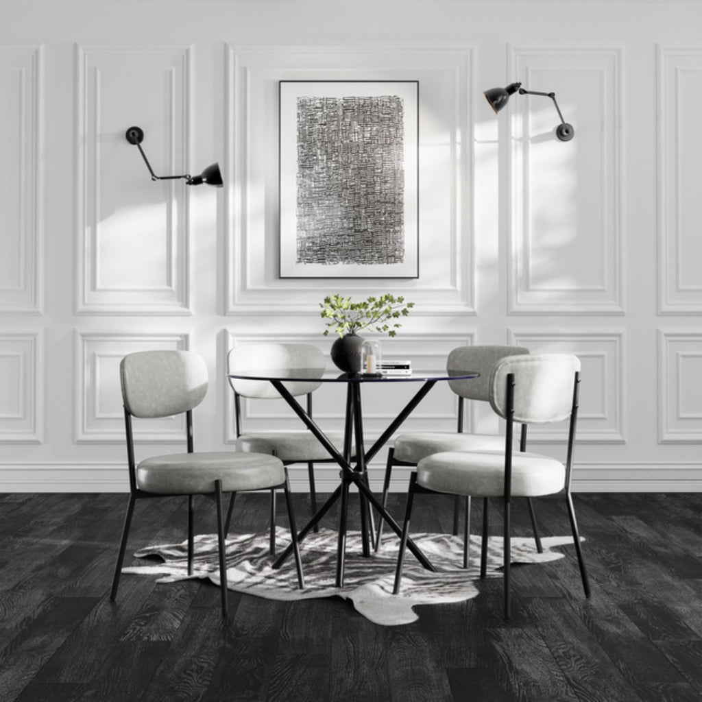 Graphite Grey Leather Dining Chair Black Metal Legs
