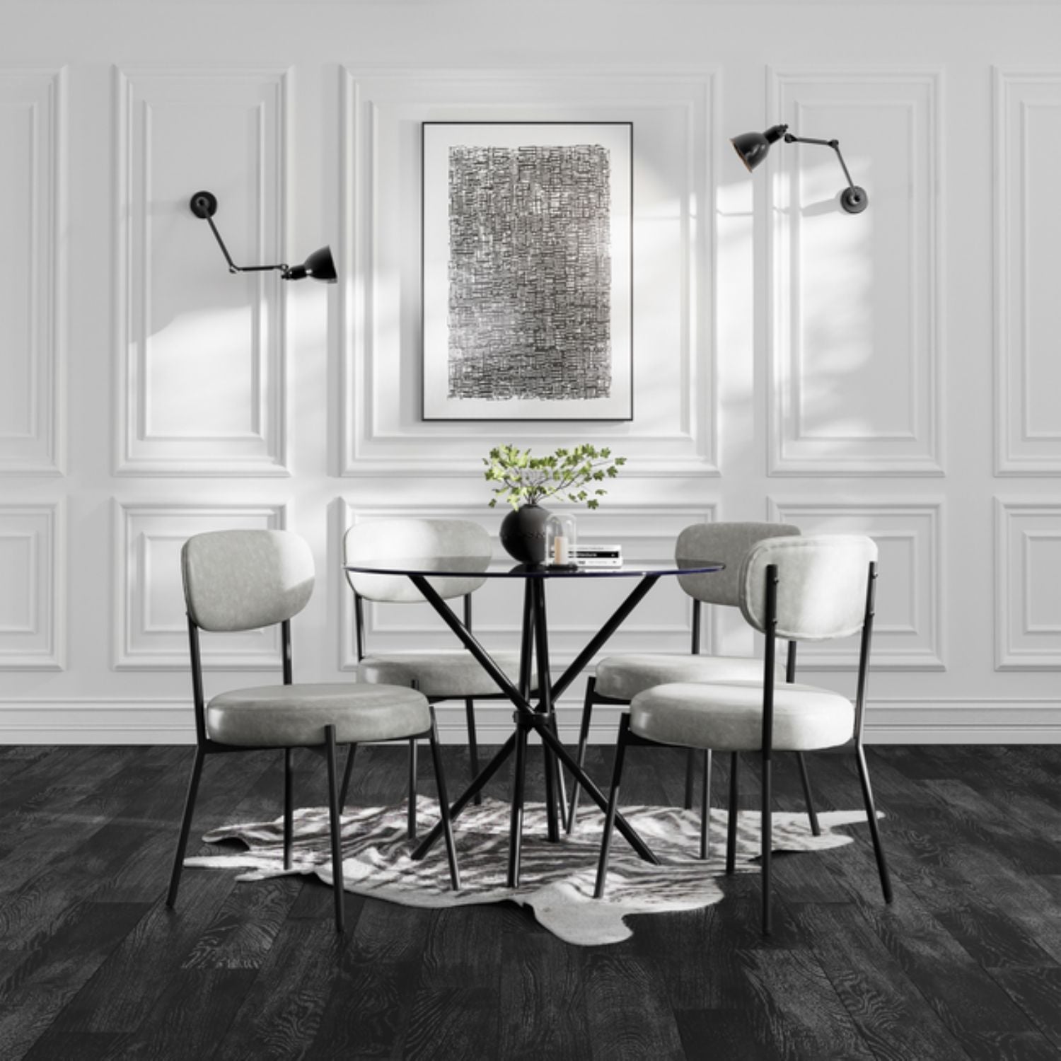 Graphite Grey Leather Dining Chair Black Metal Legs