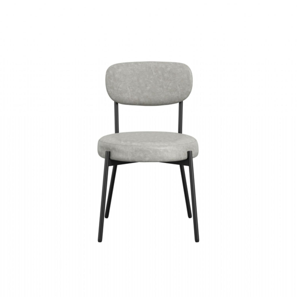 Graphite Grey Leather Dining Chair Black Metal Legs