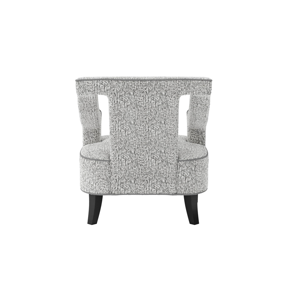 Elephant Grey Textured Fabric Armchair Black Wooden Legs