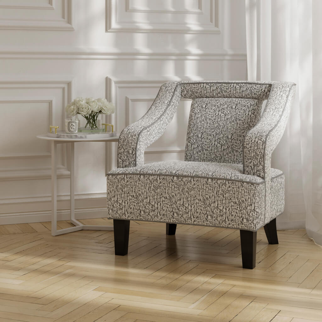 Elephant Grey Textured Fabric Armchair Black Wooden Legs